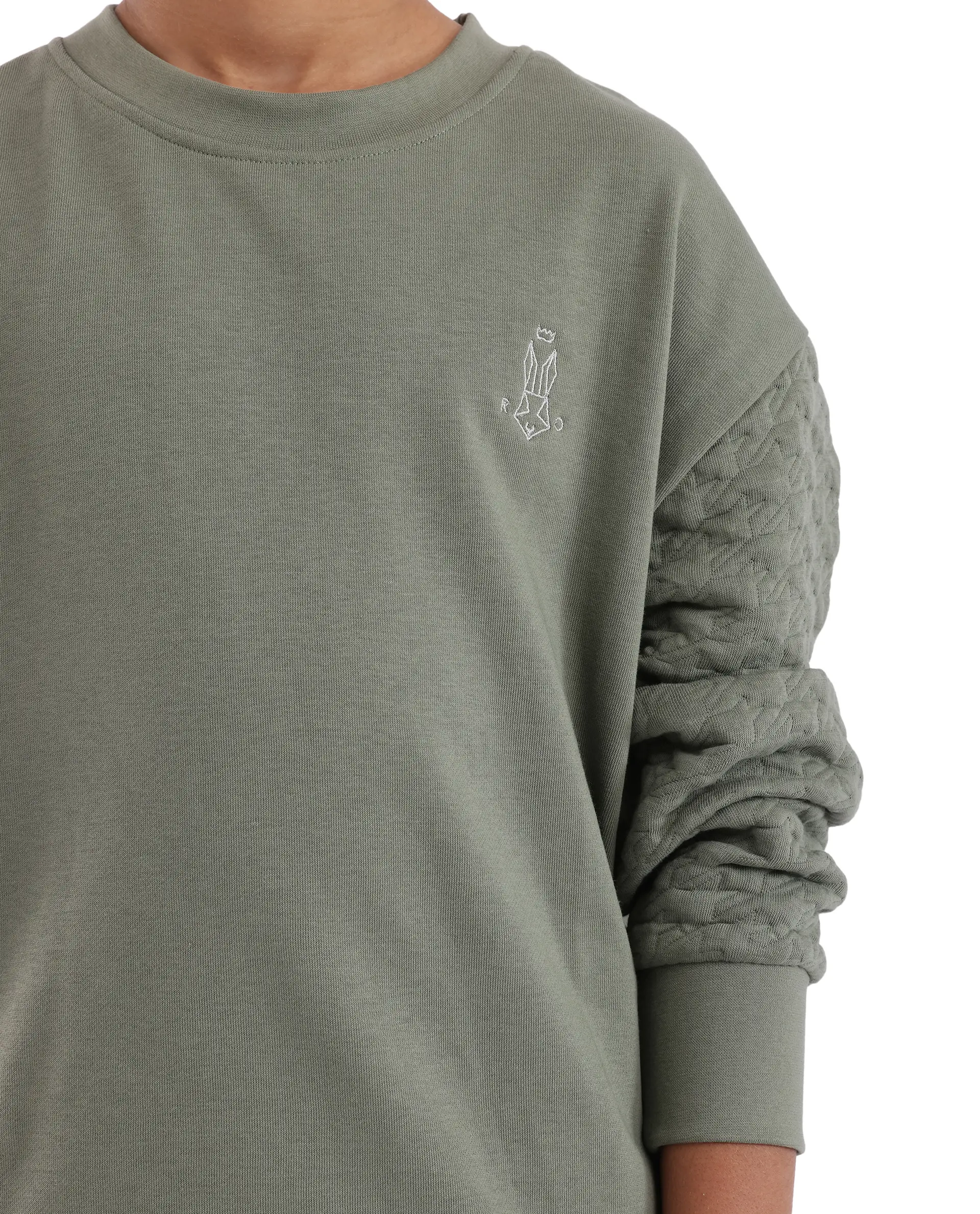 Rare Ones Kids Taron Dusky Green Cotton Poly Full Sleeve Embroidered Sweatshirt - Image 6