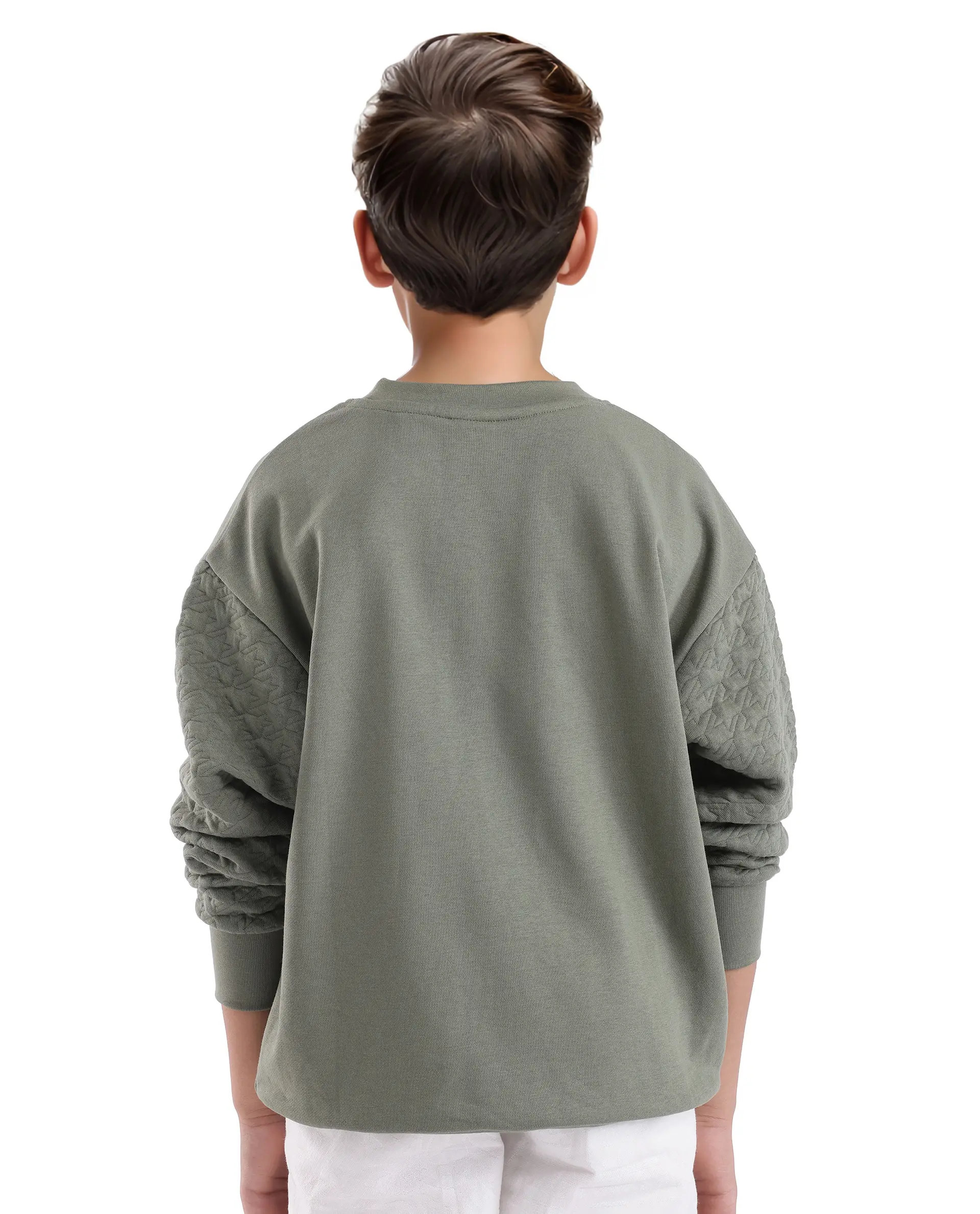 Rare Ones Kids Taron Dusky Green Cotton Poly Full Sleeve Embroidered Sweatshirt - Image 7