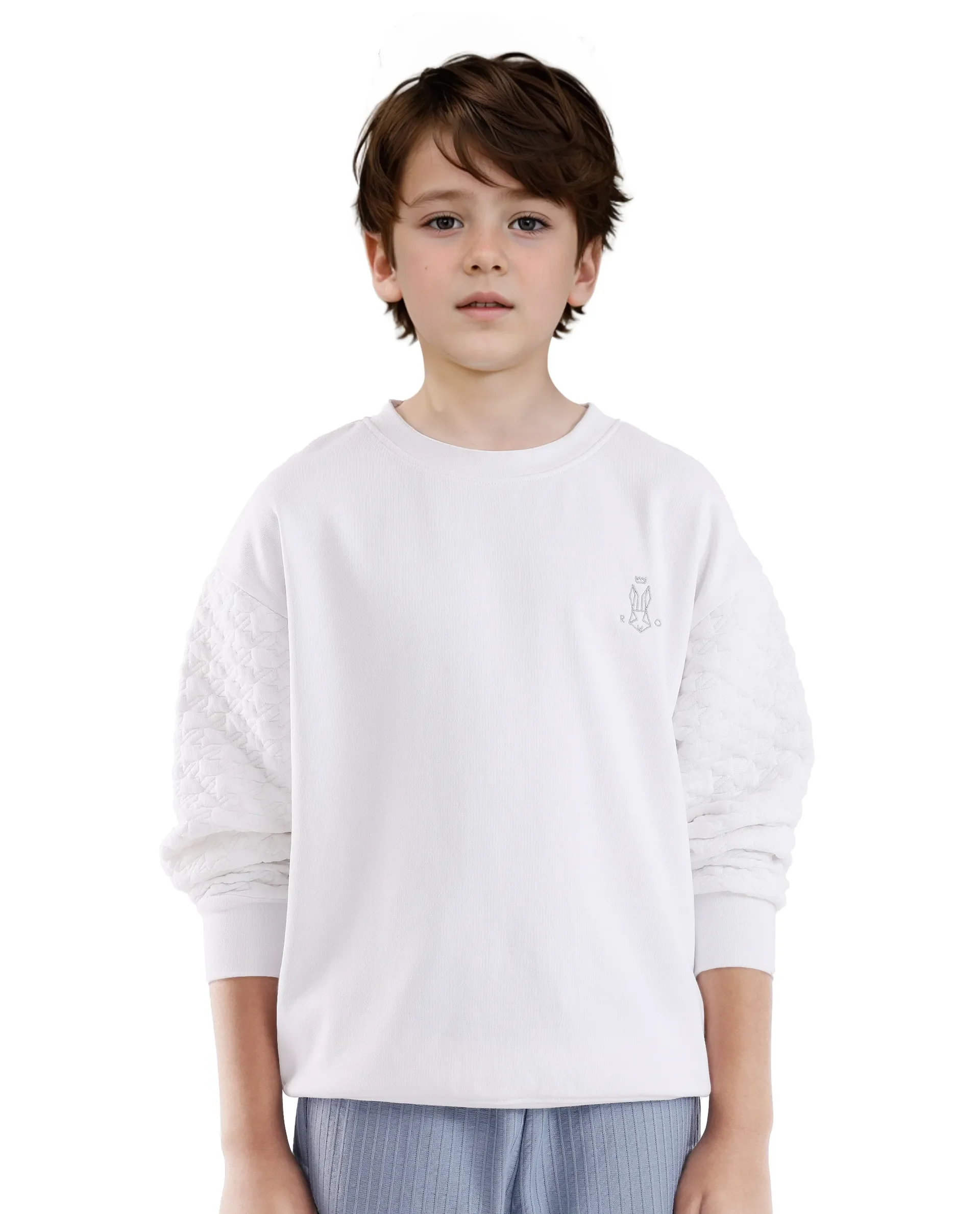 Rare Ones Kids Taron White Cotton Full Sleeve Embroidered Sweatshirt - Image 3