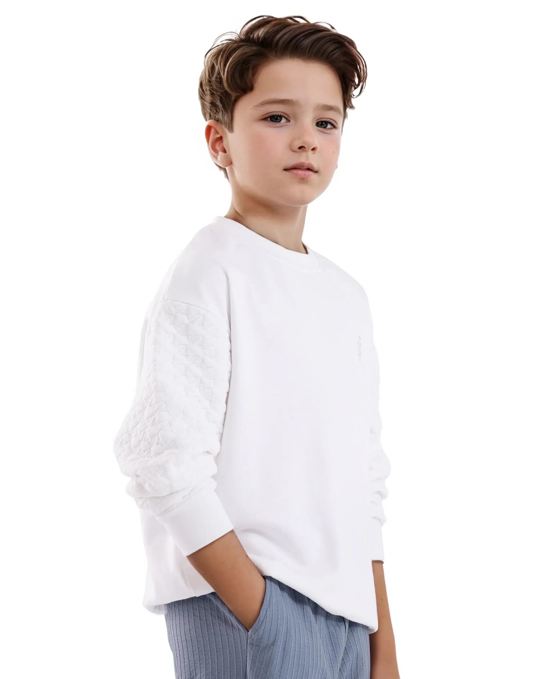 Rare Ones Kids Taron White Cotton Full Sleeve Embroidered Sweatshirt - Image 4