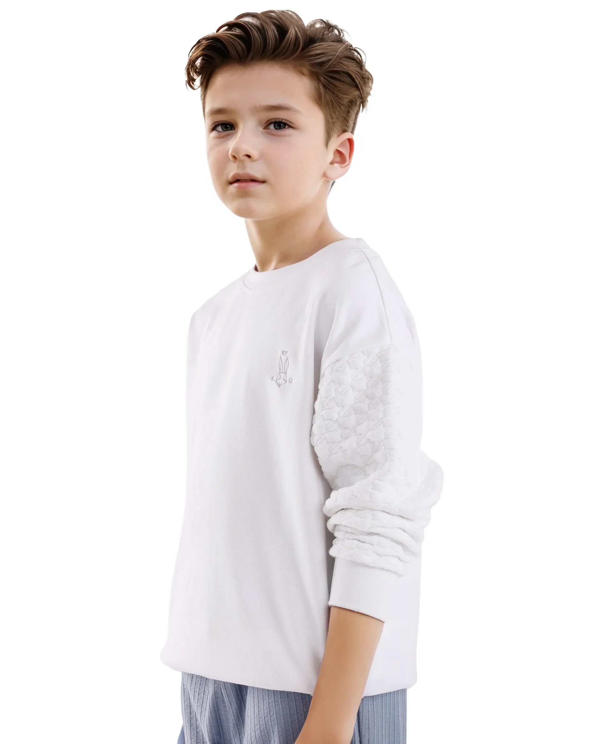 Rare Ones Kids Taron White Cotton Full Sleeve Embroidered Sweatshirt - Image 5