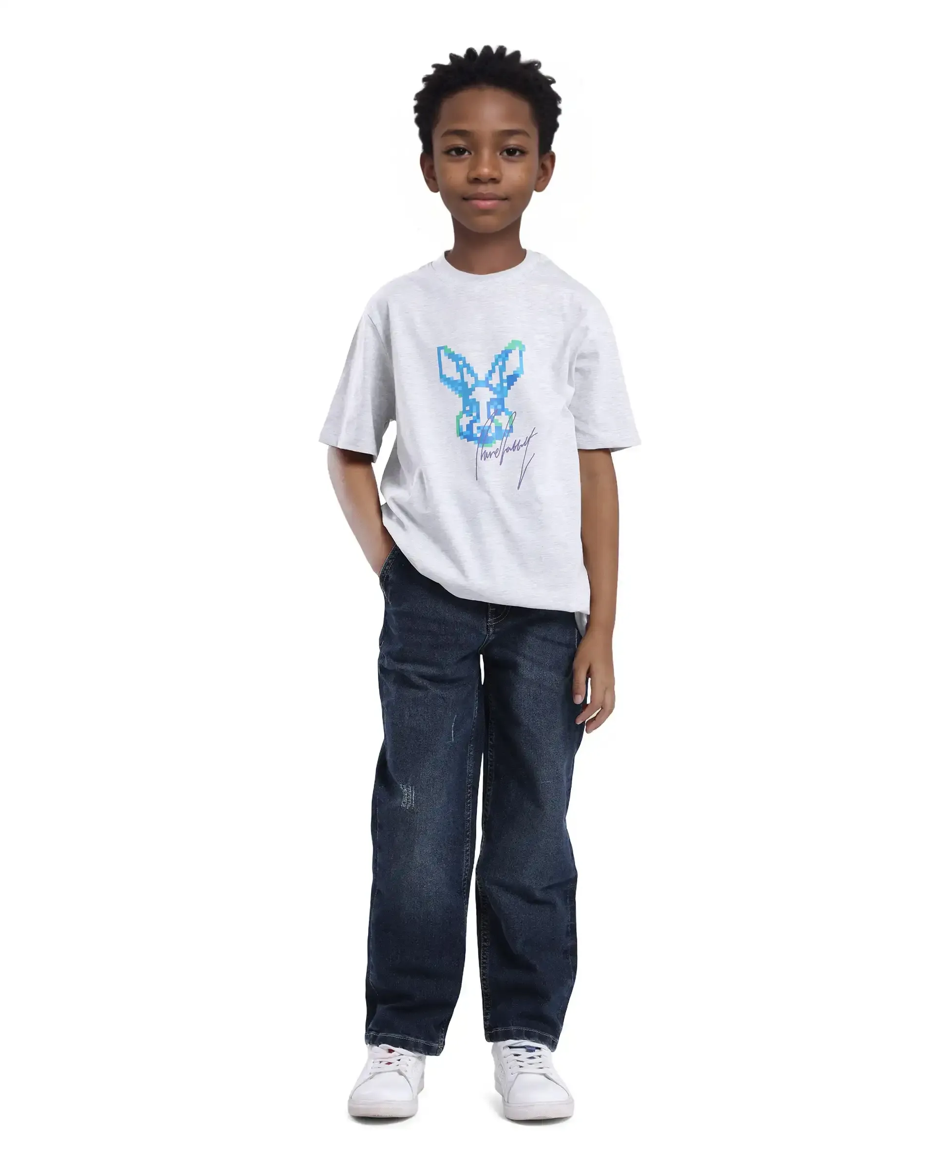 Rare Ones Kids Tebx Grey Cotton Blend Half Sleeve Printed Regular Fit T-Shirt - Image 2