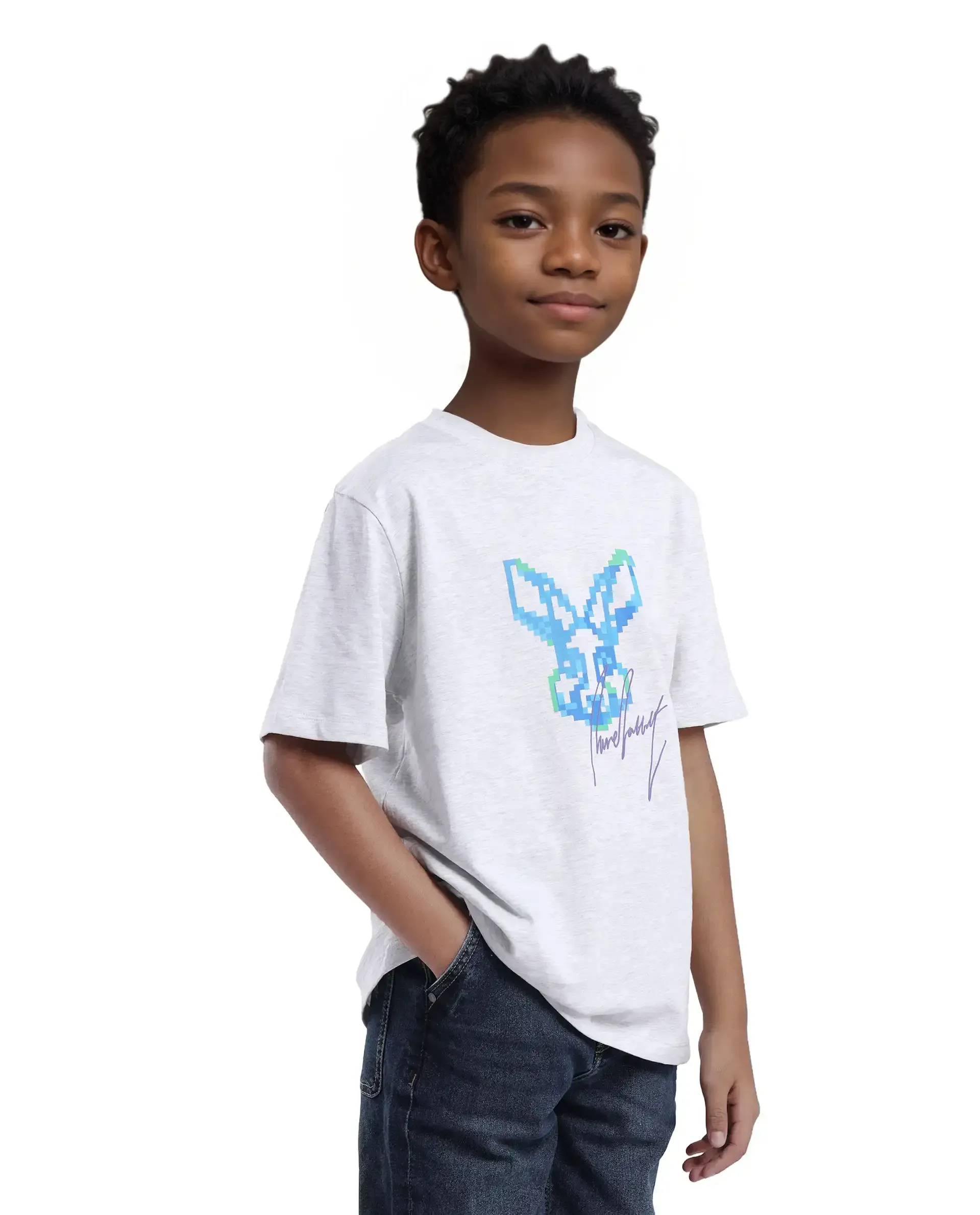 Rare Ones Kids Tebx Grey Cotton Blend Half Sleeve Printed Regular Fit T-Shirt - Image 4