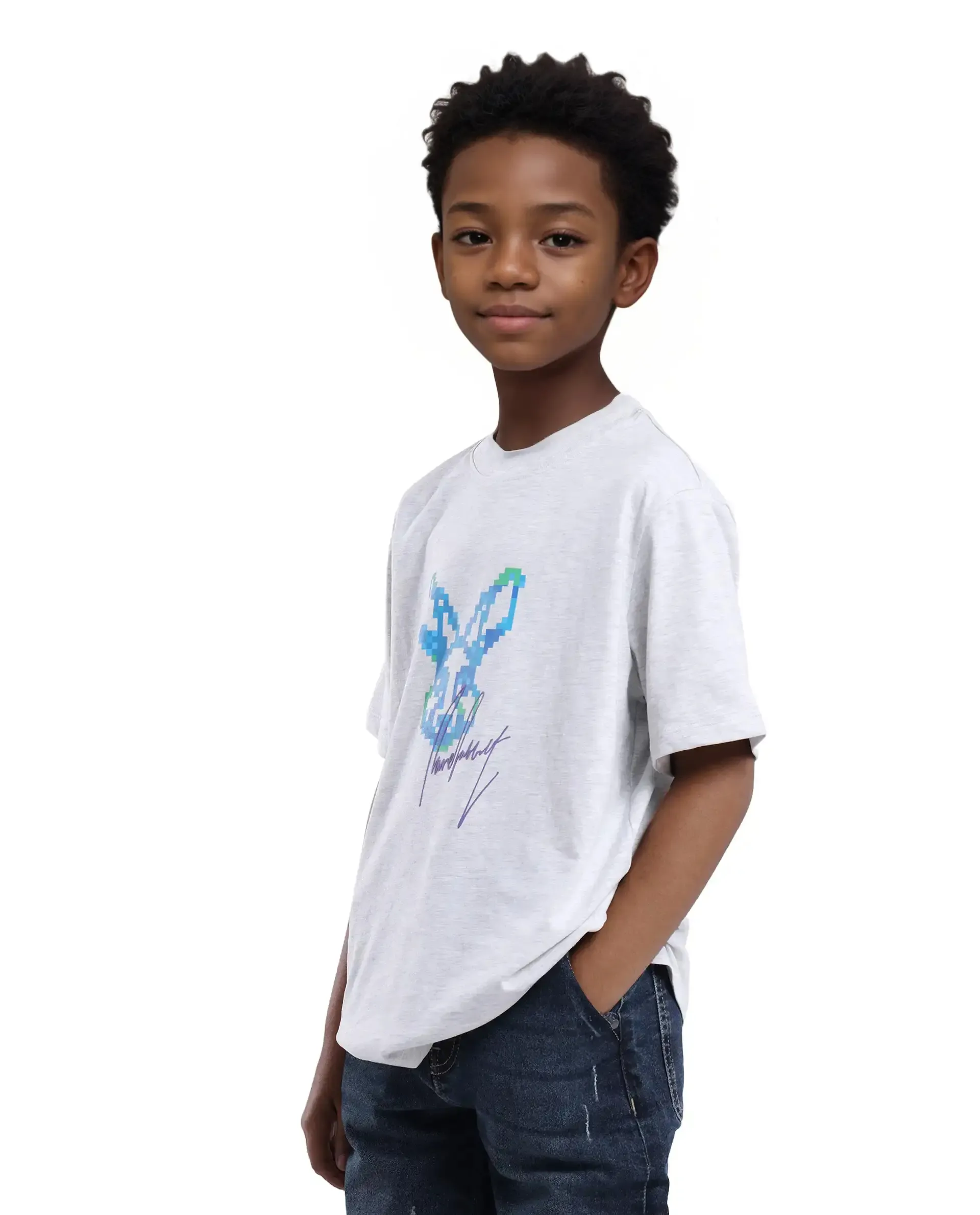 Rare Ones Kids Tebx Grey Cotton Blend Half Sleeve Printed Regular Fit T-Shirt - Image 5