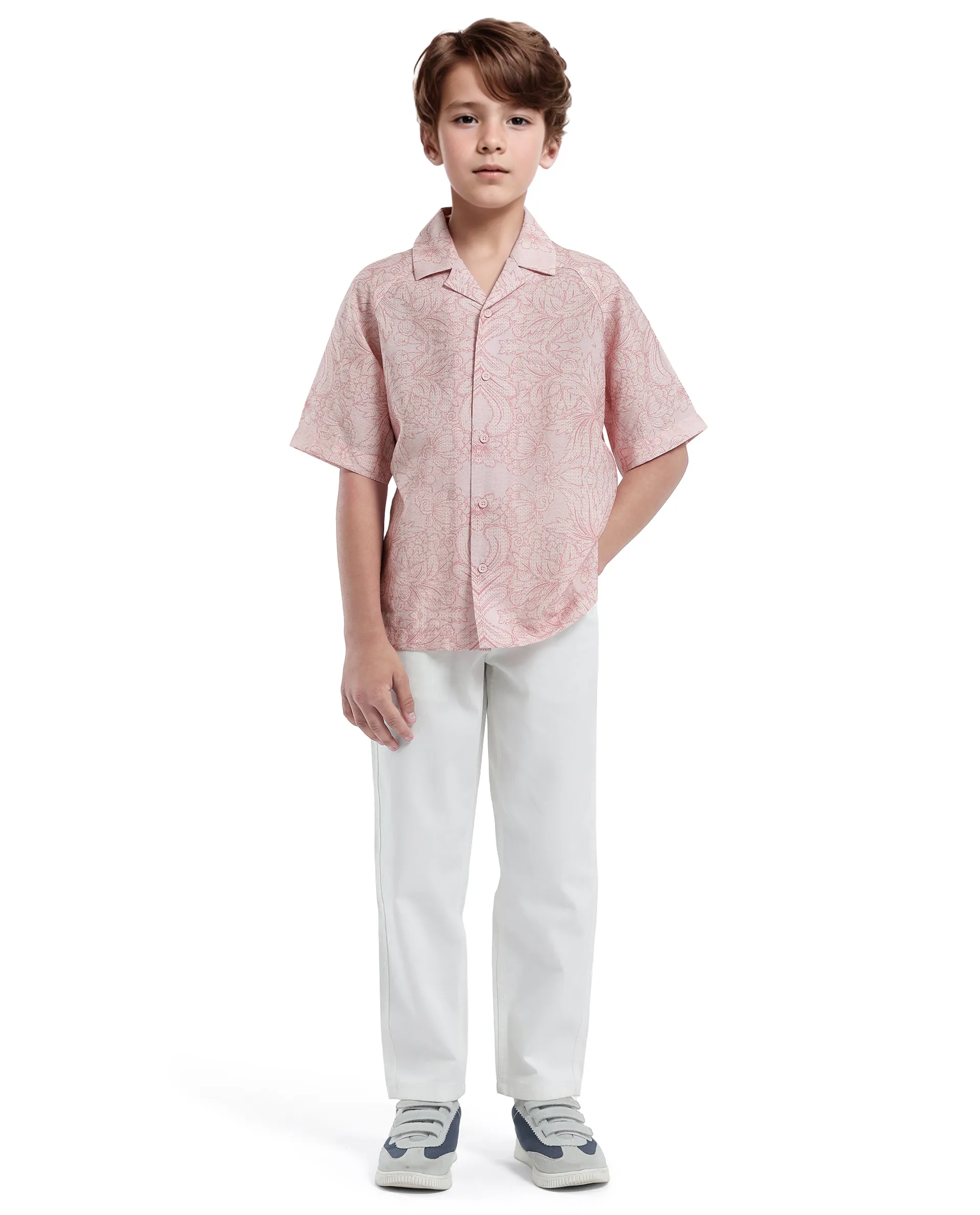 Rare Ones Kids Telo-K Red Tencel Nylon Half Sleeve Button Printed Regular Fit Shirt - Image 2