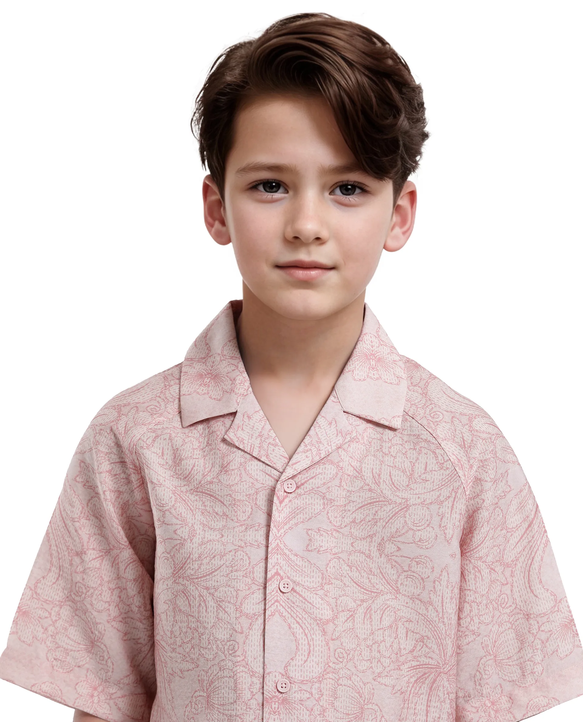 Rare Ones Kids Telo-K Red Tencel Nylon Half Sleeve Button Printed Regular Fit Shirt - Image 4