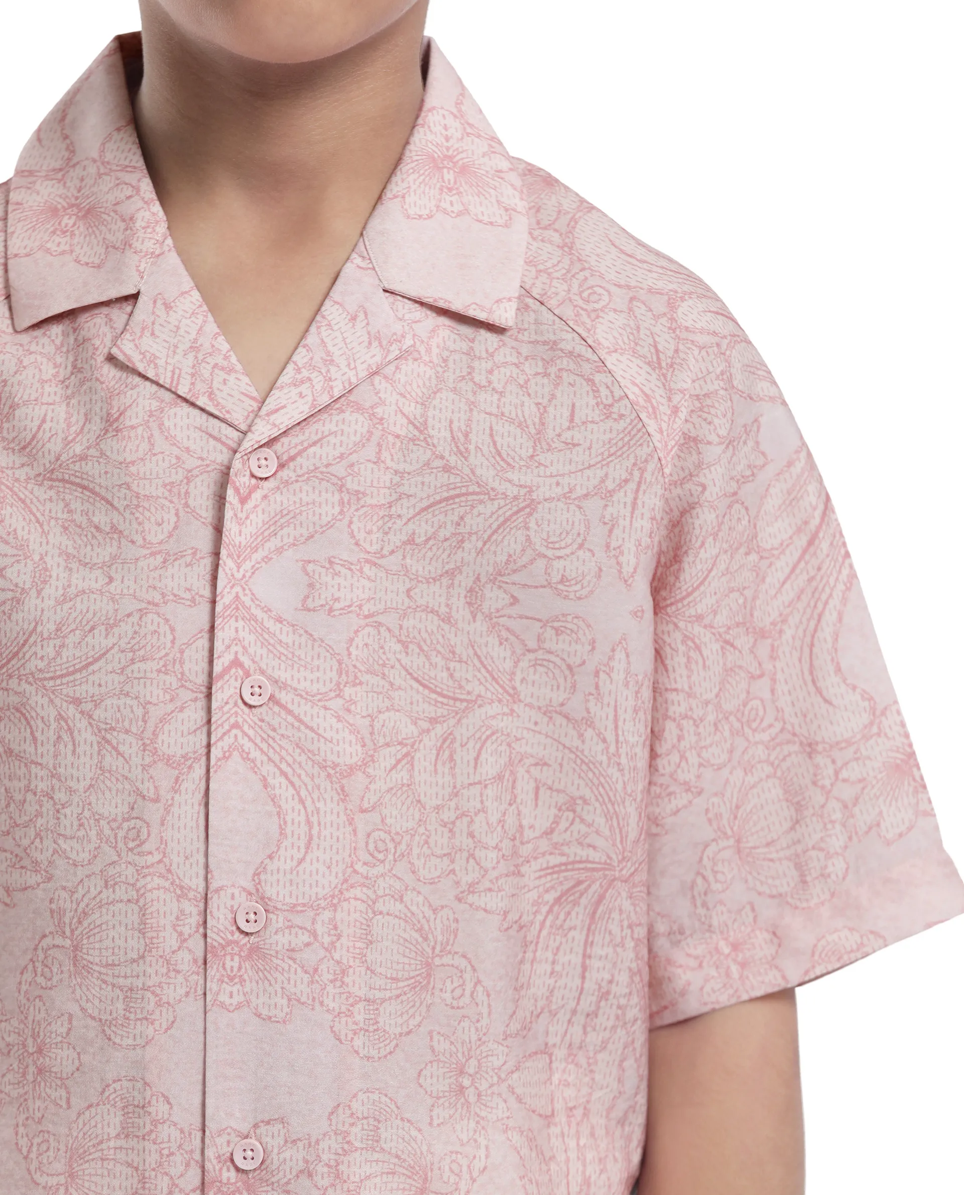 Rare Ones Kids Telo-K Red Tencel Nylon Half Sleeve Button Printed Regular Fit Shirt - Image 5