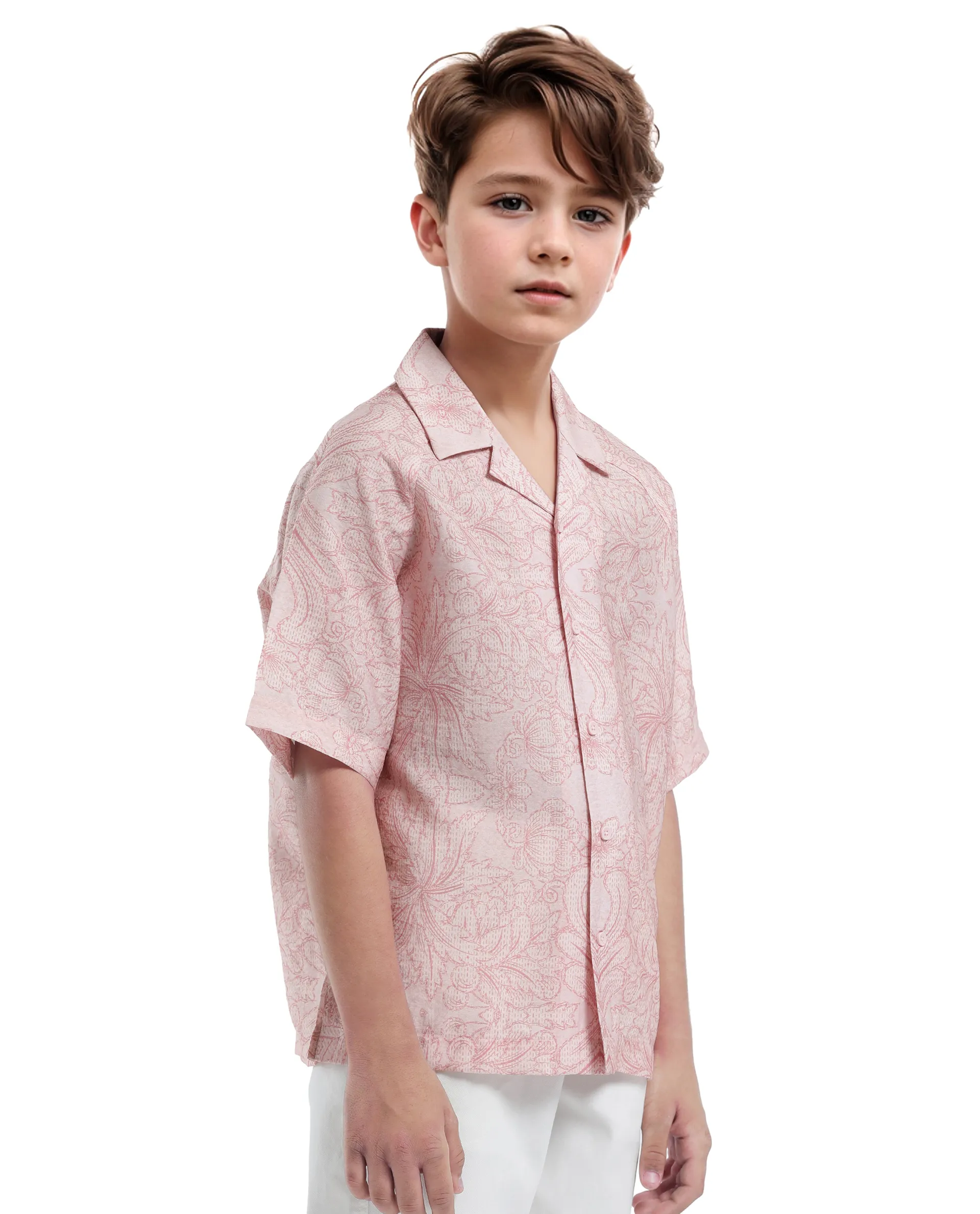 Rare Ones Kids Telo-K Red Tencel Nylon Half Sleeve Button Printed Regular Fit Shirt - Image 6