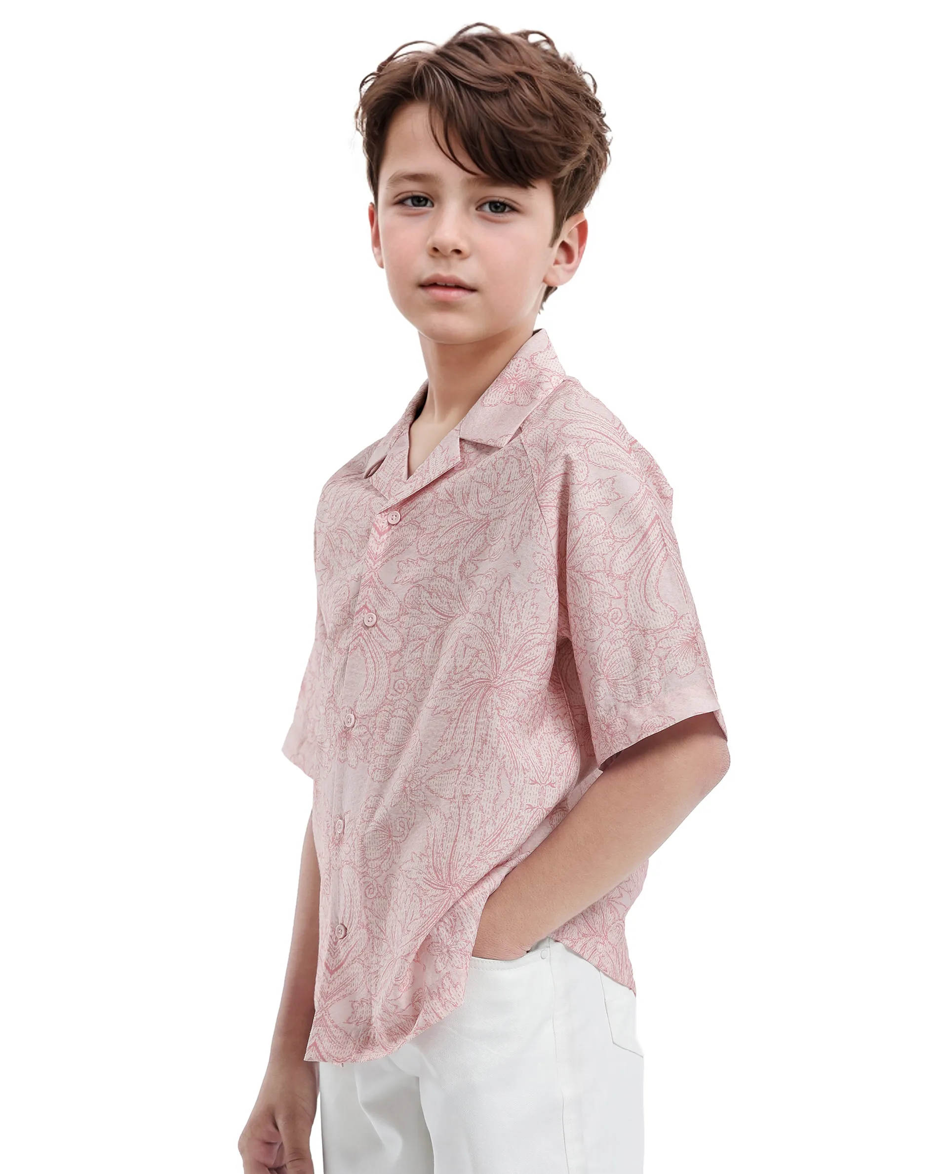 Rare Ones Kids Telo-K Red Tencel Nylon Half Sleeve Button Printed Regular Fit Shirt - Image 7