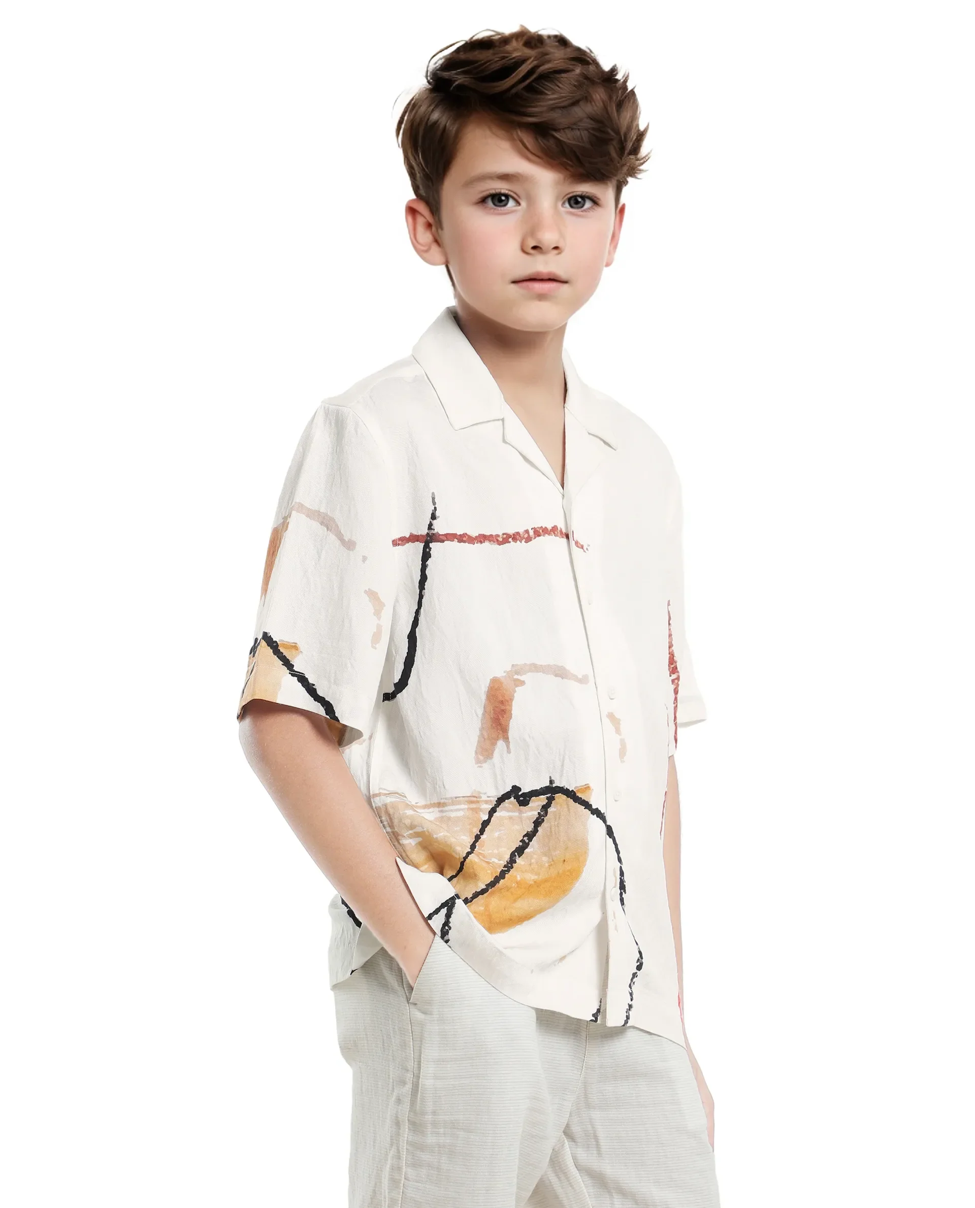 Rare Ones Kids Tent White Viscose Blend Half Sleeve Button Printed Regular Fit Shirt - Image 8