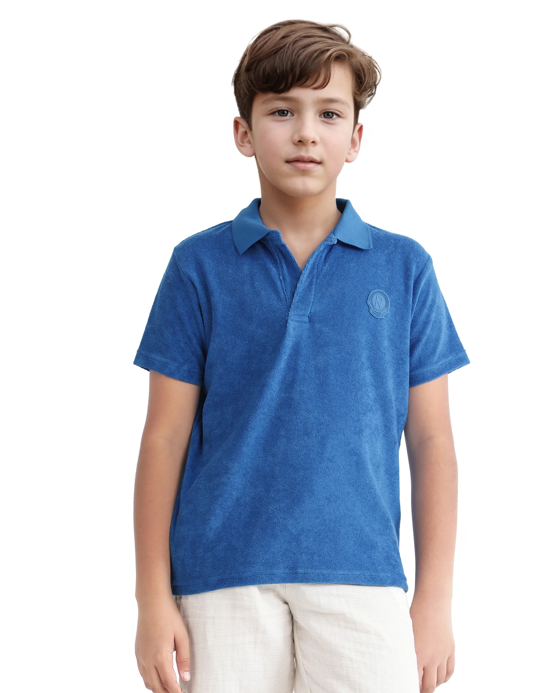 Rare Ones Kids Terry Blue Cotton Poly Short Sleeve Polo Neck Applique Polo - Image 3