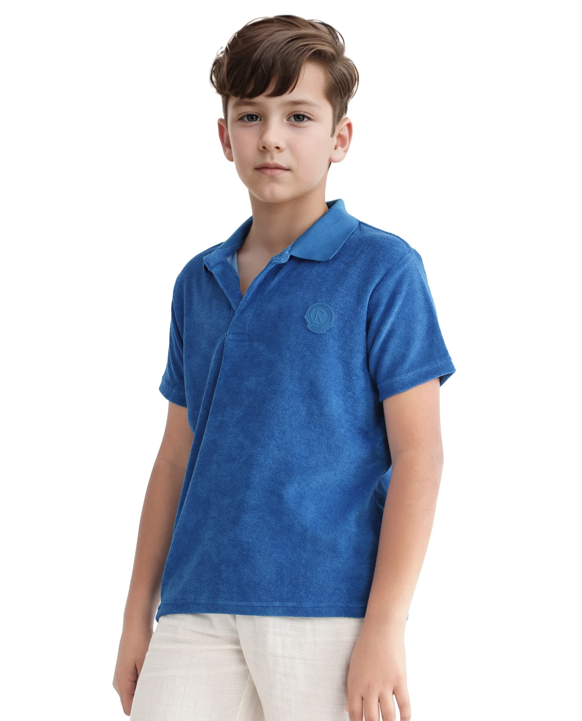 Rare Ones Kids Terry Blue Cotton Poly Short Sleeve Polo Neck Applique Polo - Image 5