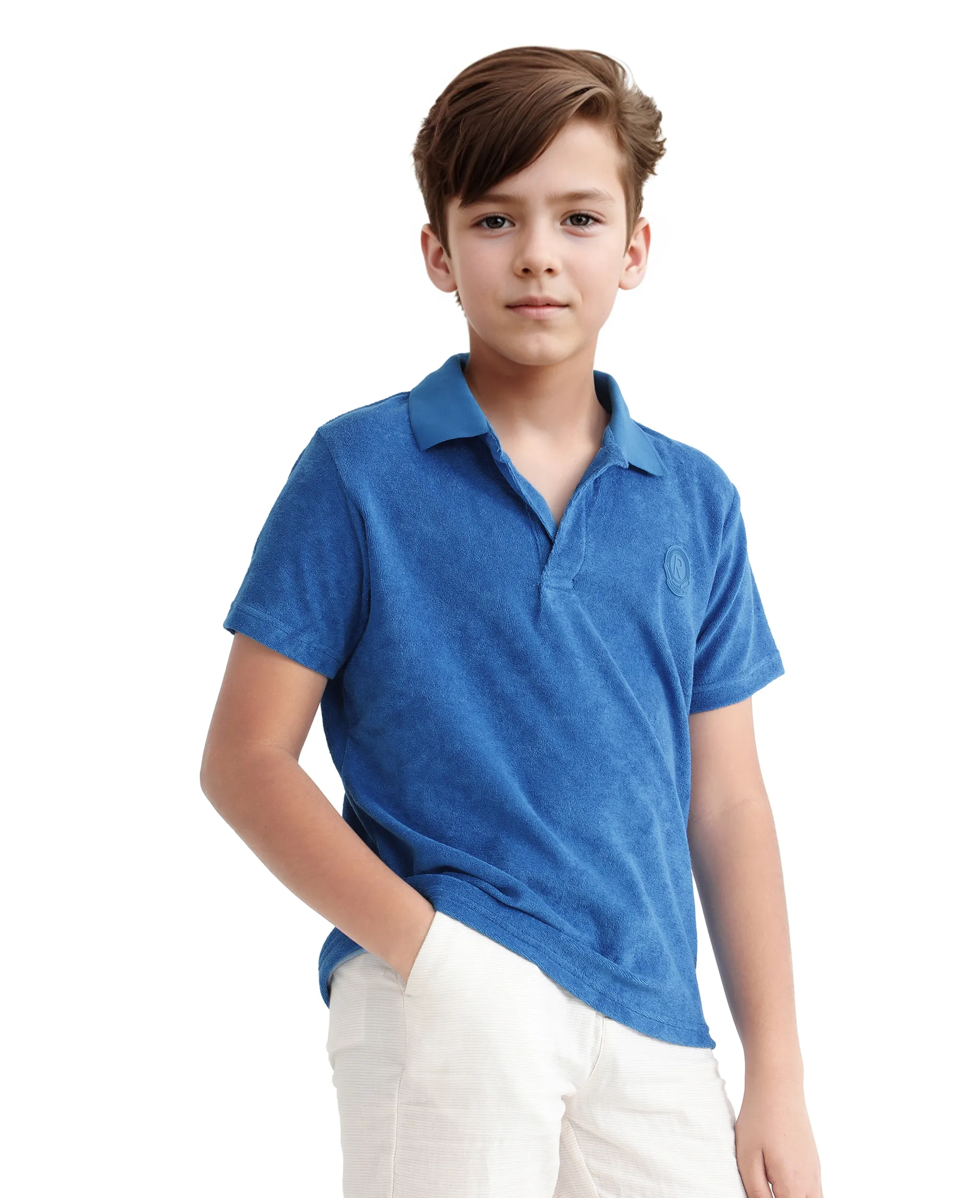 Rare Ones Kids Terry Blue Cotton Poly Short Sleeve Polo Neck Applique Polo - Image 6