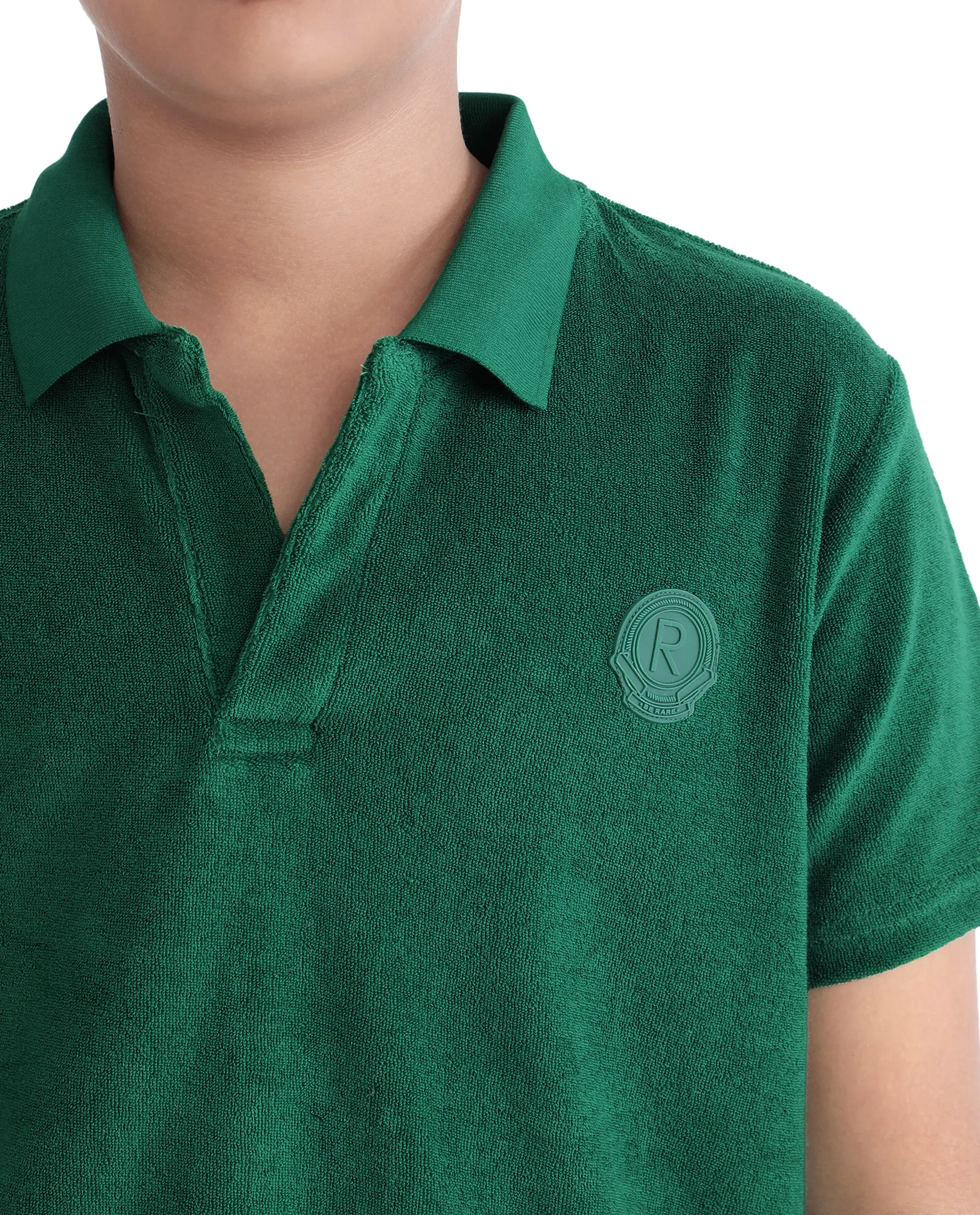 Rare Ones Kids Terry Green Cotton Poly Short Sleeve Applique Polo - Image 3