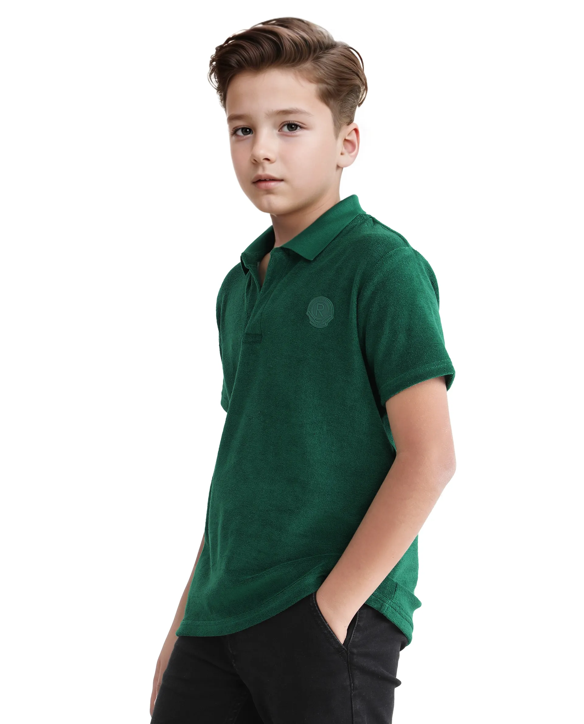 Rare Ones Kids Terry Green Cotton Poly Short Sleeve Applique Polo - Image 4