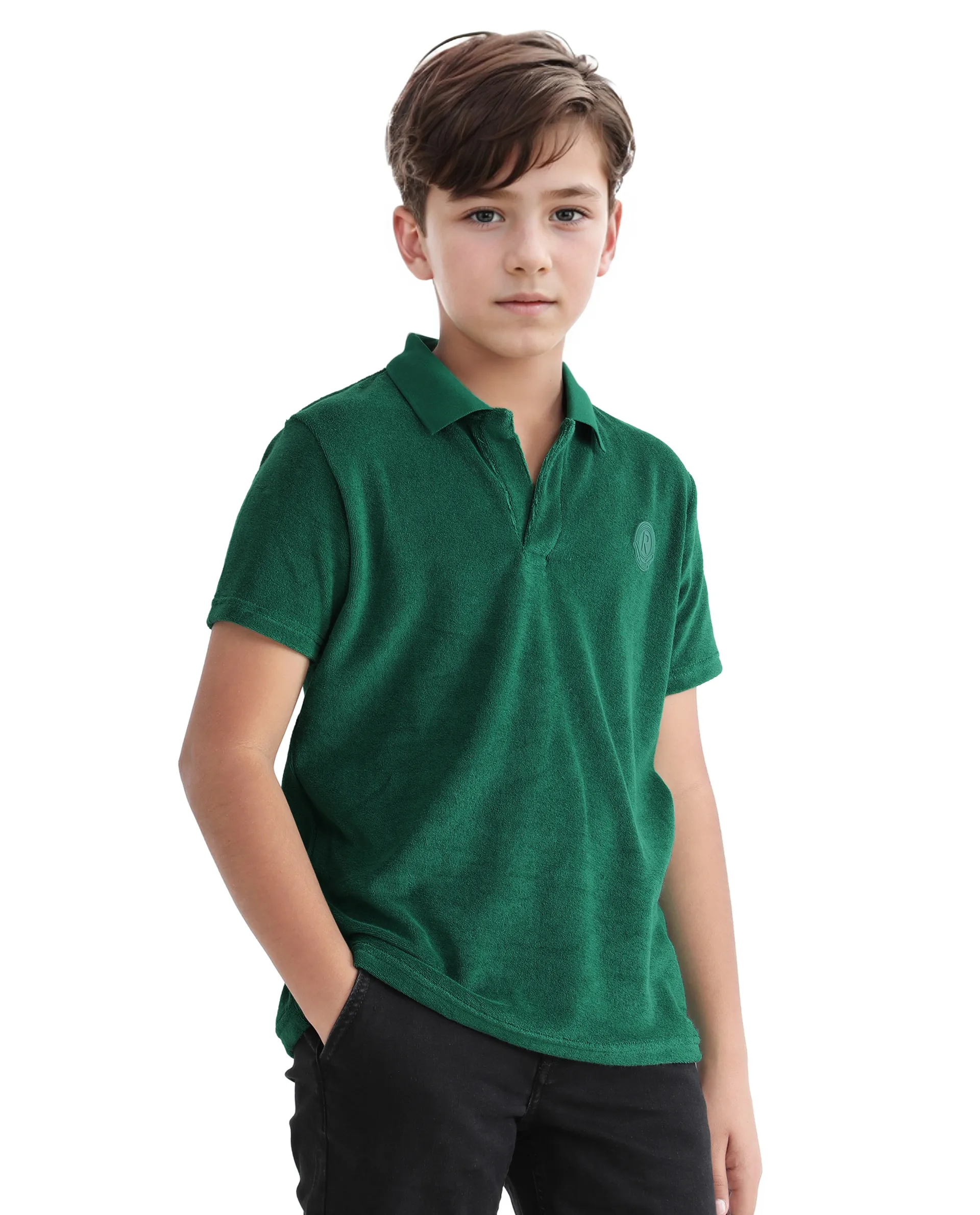 Rare Ones Kids Terry Green Cotton Poly Short Sleeve Applique Polo - Image 5