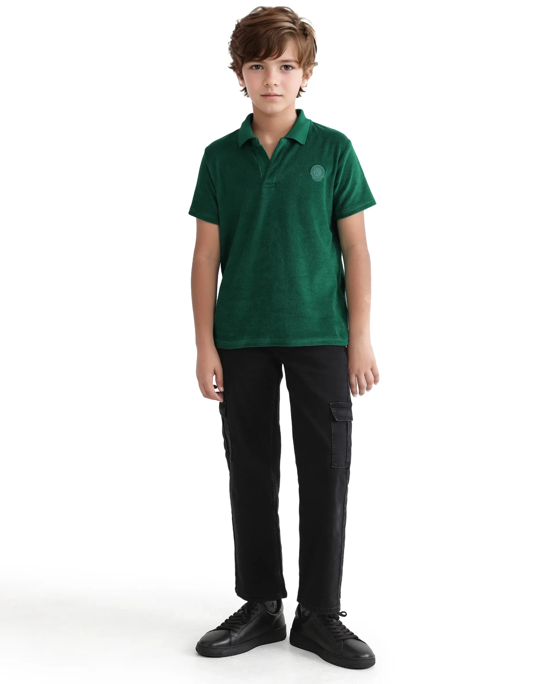 Rare Ones Kids Terry Green Cotton Poly Short Sleeve Applique Polo - Image 7