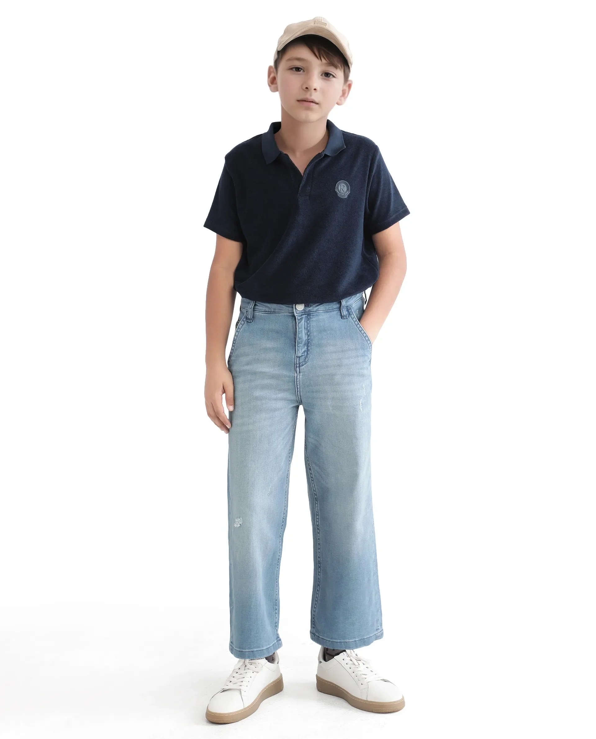 Rare Ones Kids Terry Navy Cotton Poly Short Sleeve Polo Neck Applique Polo - Image 2