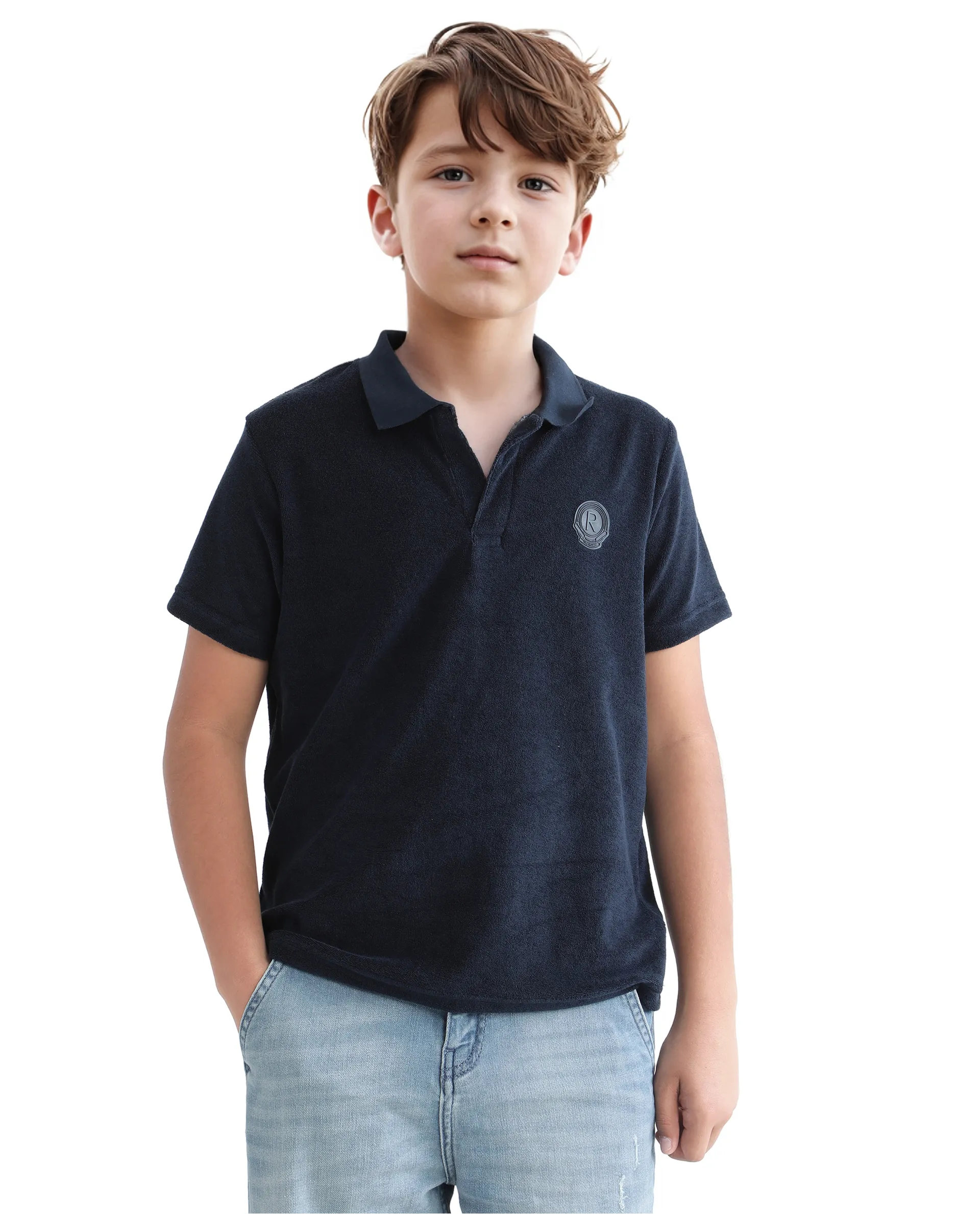 Rare Ones Kids Terry Navy Cotton Poly Short Sleeve Polo Neck Applique Polo - Image 3