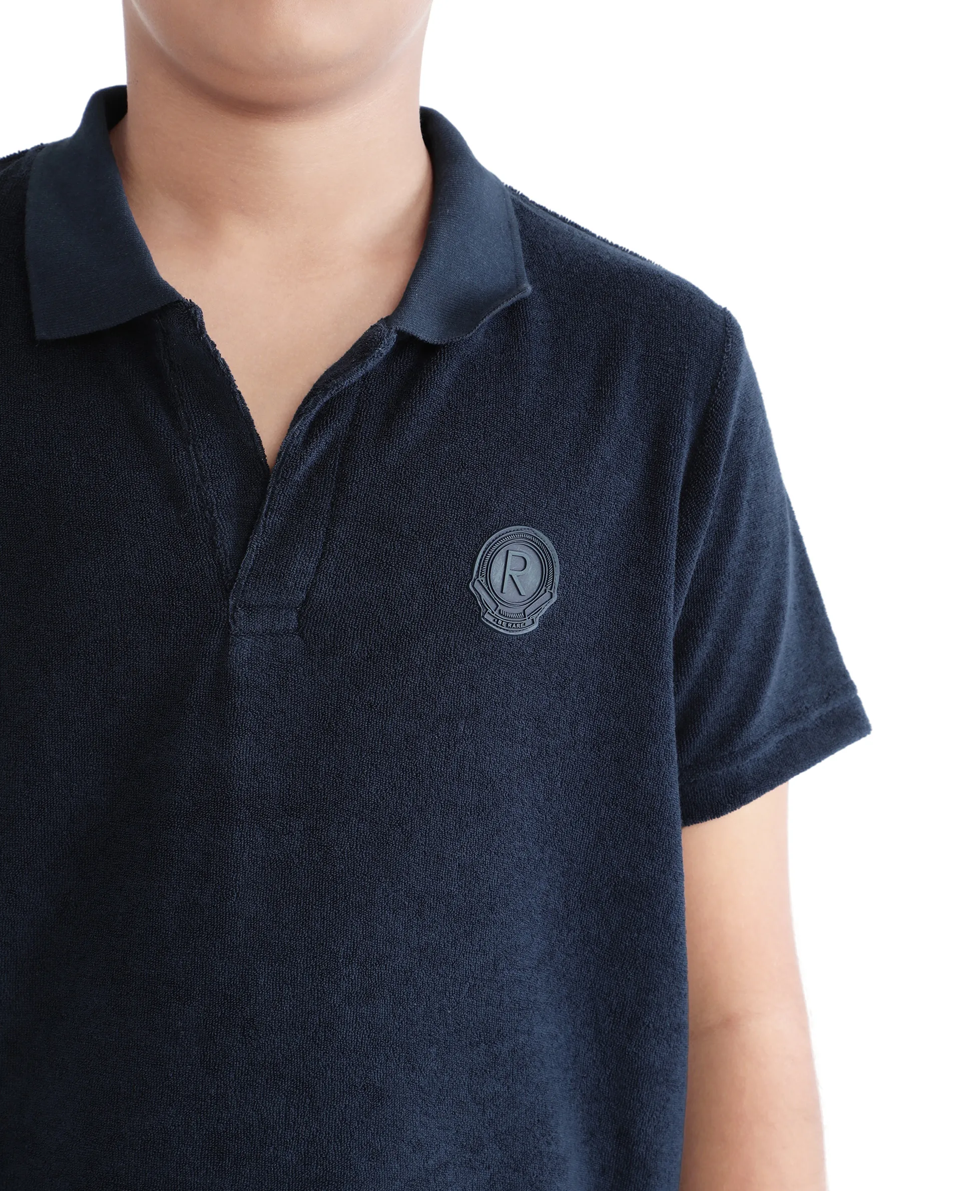 Rare Ones Kids Terry Navy Cotton Poly Short Sleeve Polo Neck Applique Polo - Image 4