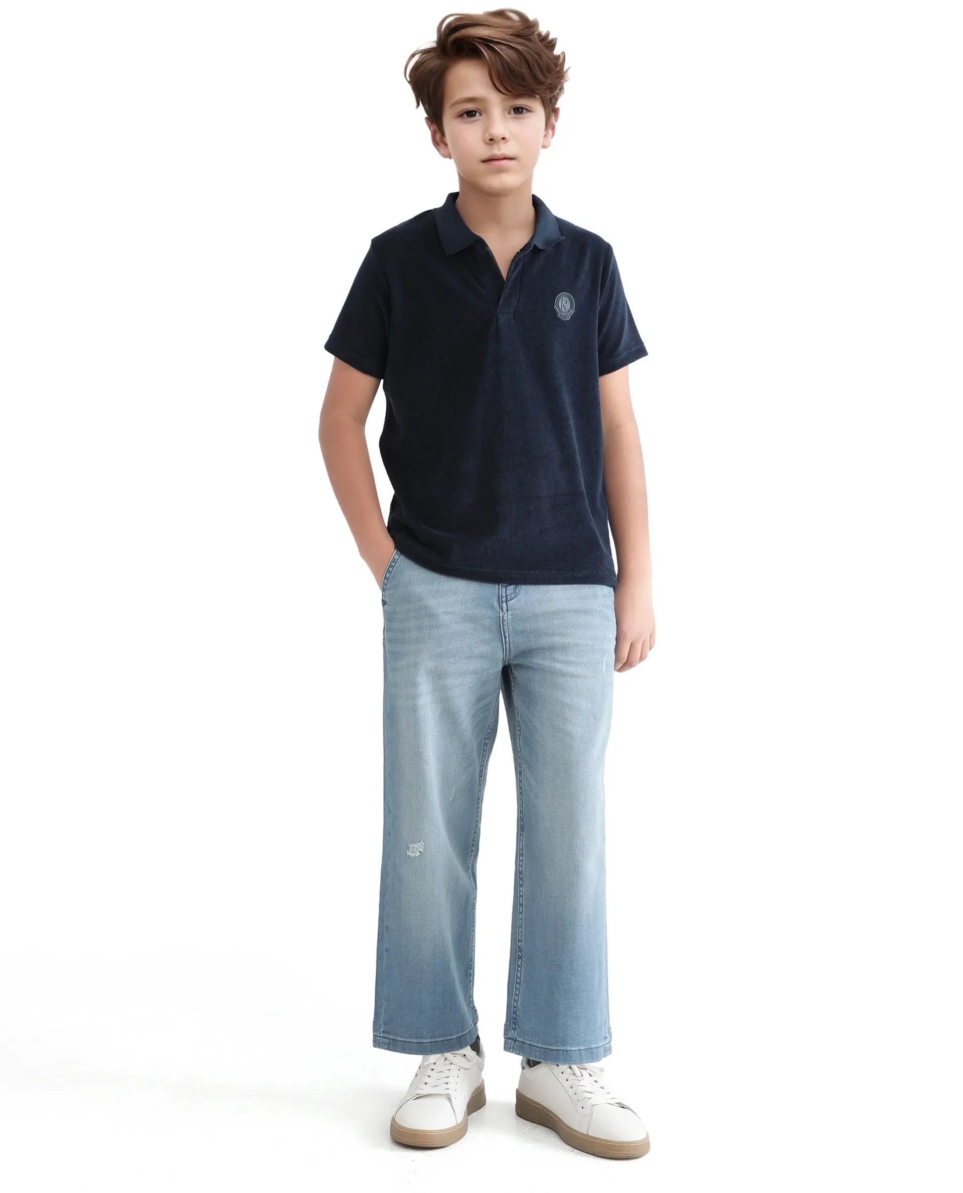 Rare Ones Kids Terry Navy Cotton Poly Short Sleeve Polo Neck Applique Polo - Image 5