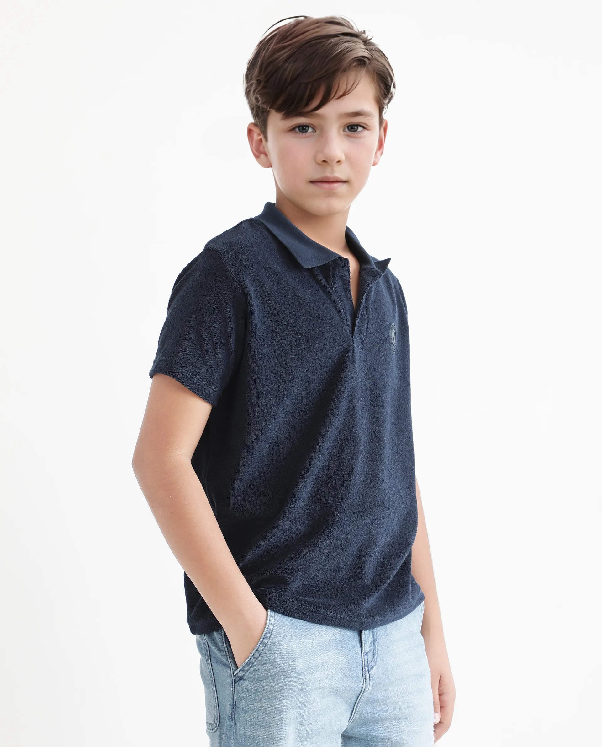 Rare Ones Kids Terry Navy Cotton Poly Short Sleeve Polo Neck Applique Polo - Image 6