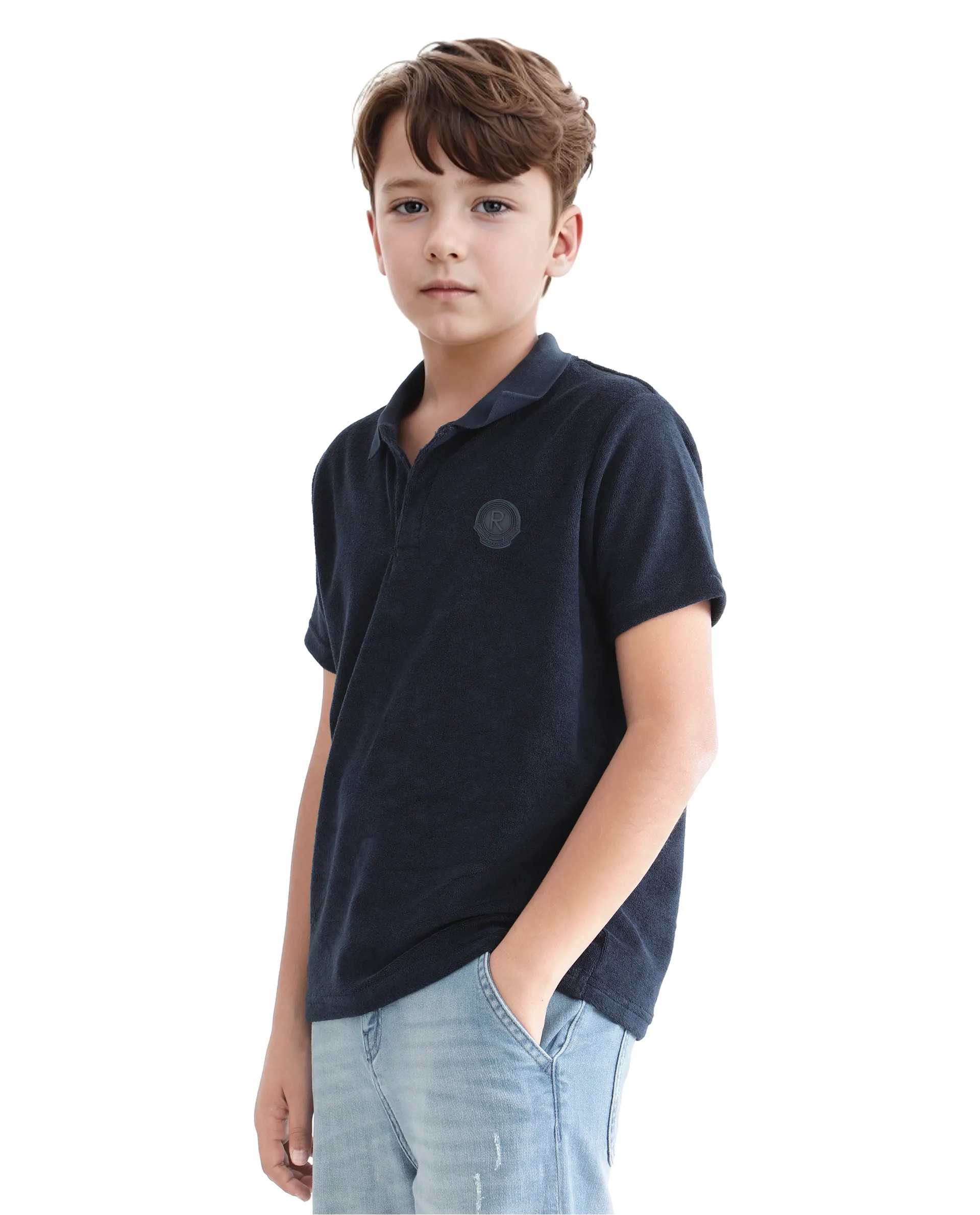 Rare Ones Kids Terry Navy Cotton Poly Short Sleeve Polo Neck Applique Polo - Image 7