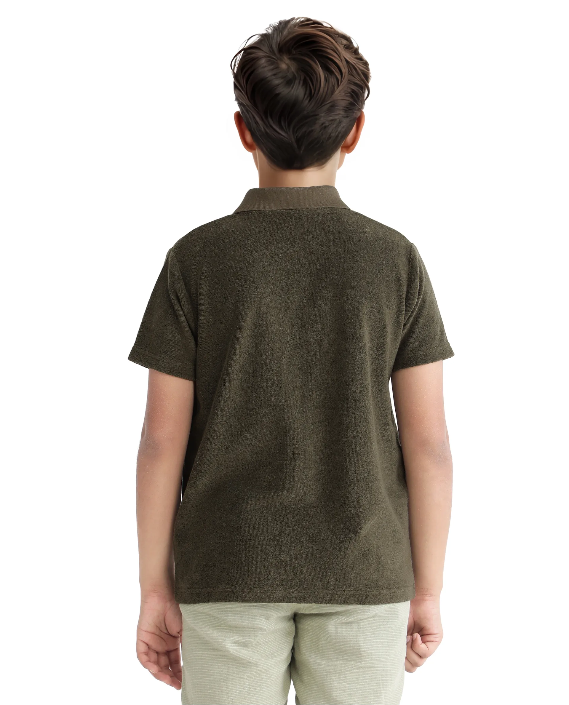 Rare Ones Kids Terry Olive Cotton Poly Short Sleeve Polo Neck Applique Polo - Image 10