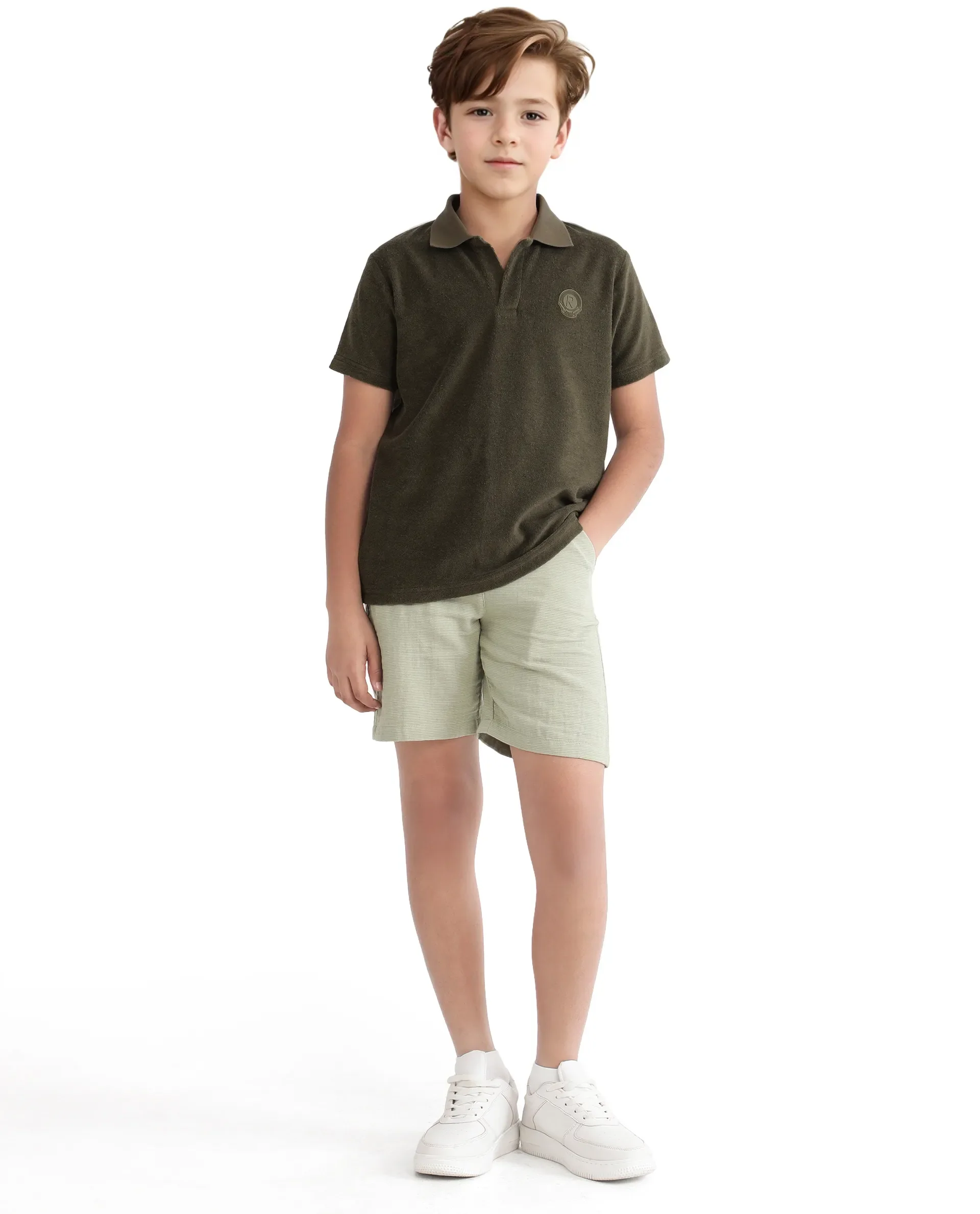 Rare Ones Kids Terry Olive Cotton Poly Short Sleeve Polo Neck Applique Polo - Image 2