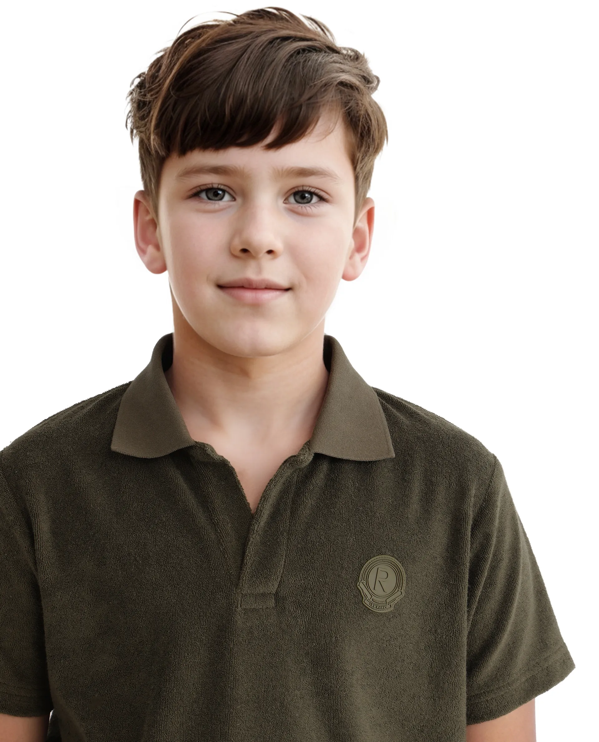 Rare Ones Kids Terry Olive Cotton Poly Short Sleeve Polo Neck Applique Polo - Image 4