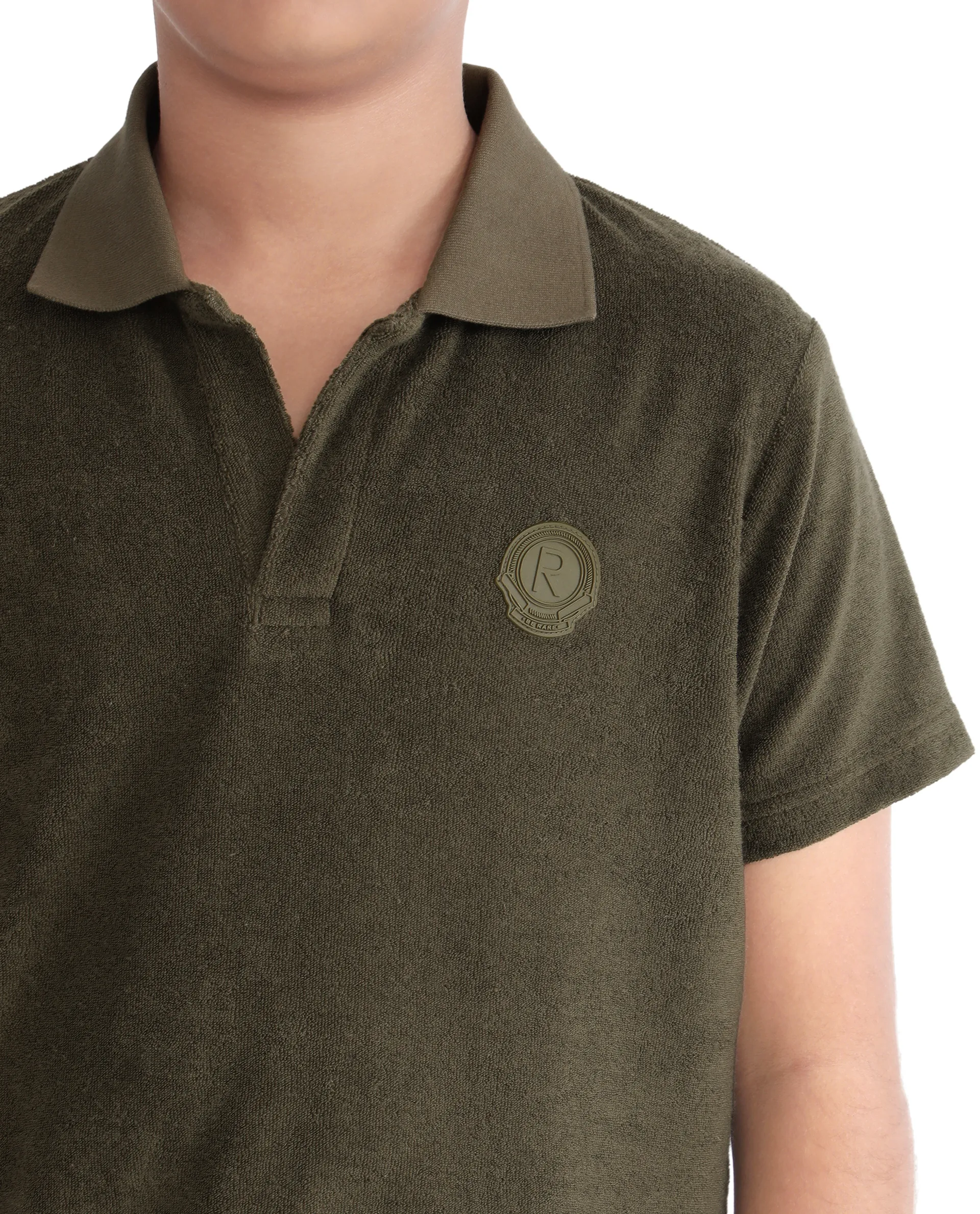 Rare Ones Kids Terry Olive Cotton Poly Short Sleeve Polo Neck Applique Polo - Image 5