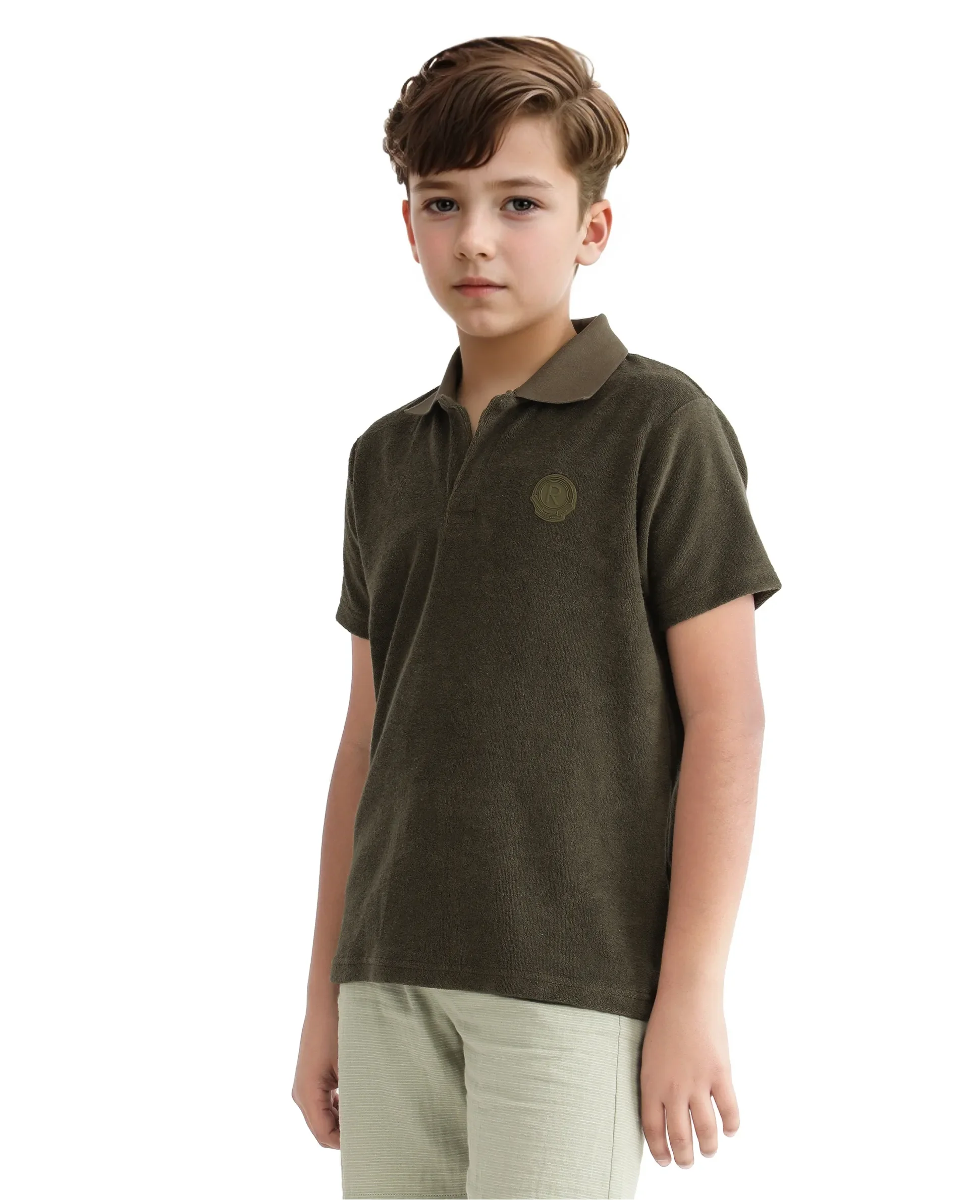 Rare Ones Kids Terry Olive Cotton Poly Short Sleeve Polo Neck Applique Polo - Image 6