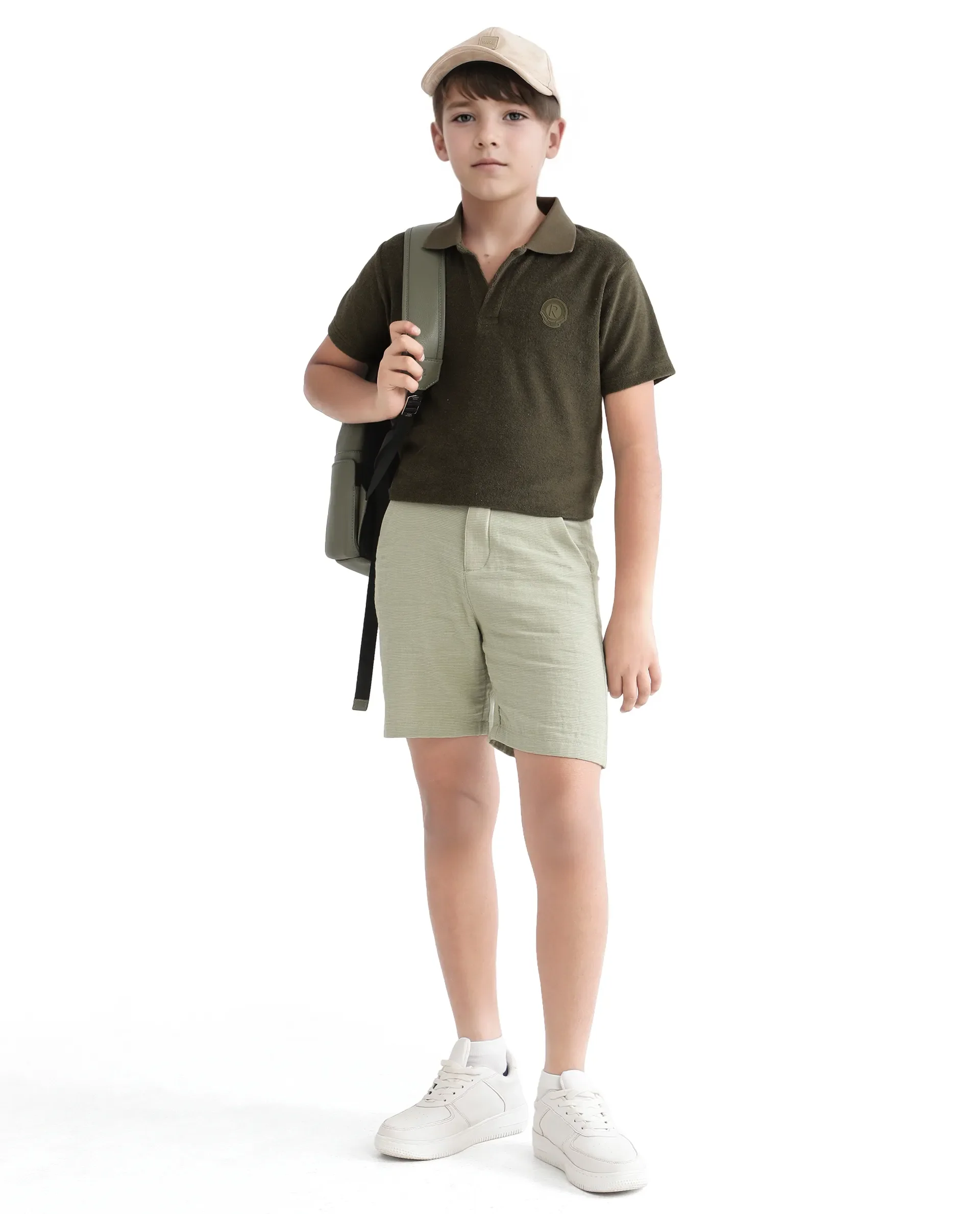 Rare Ones Kids Terry Olive Cotton Poly Short Sleeve Polo Neck Applique Polo - Image 7