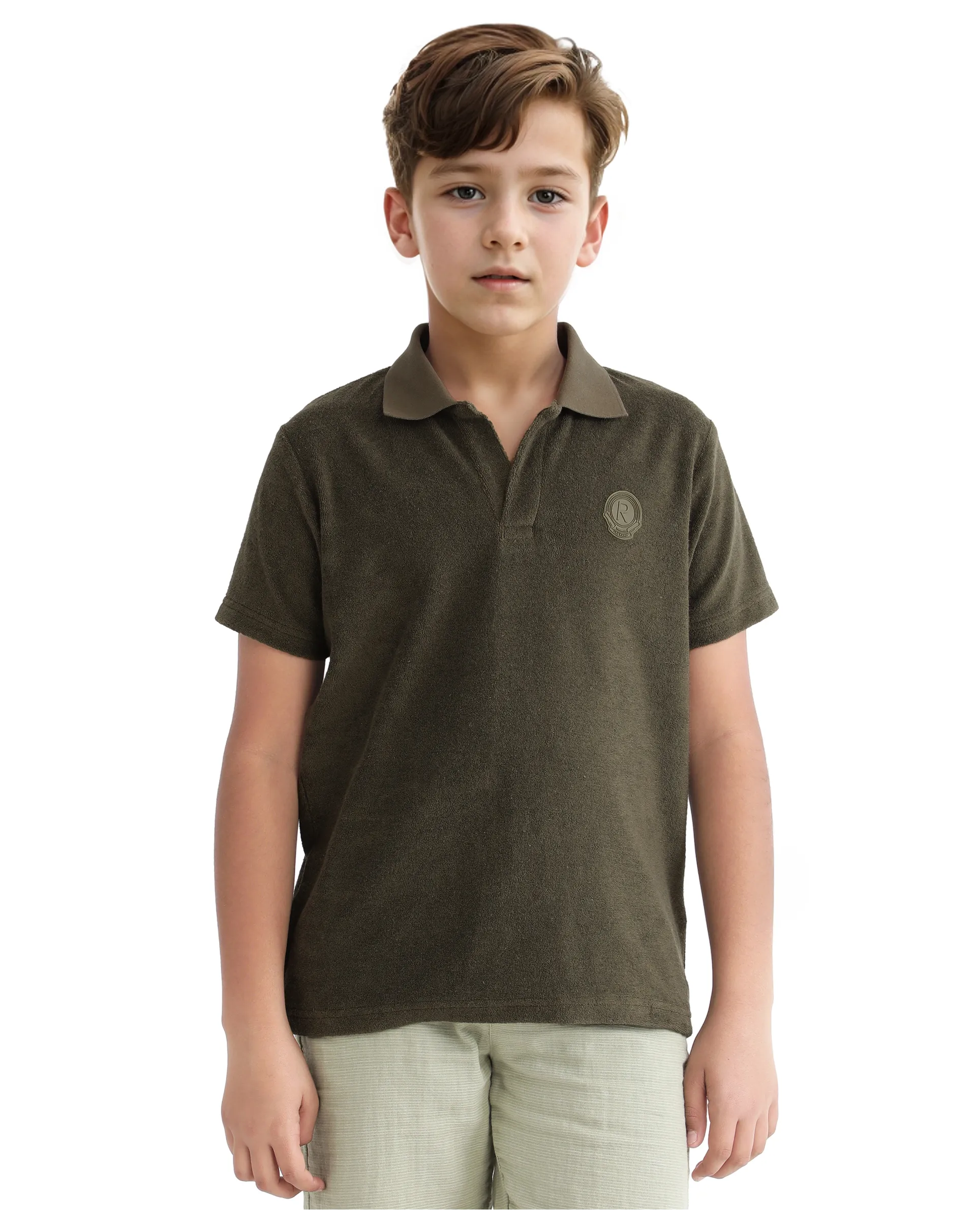 Rare Ones Kids Terry Olive Cotton Poly Short Sleeve Polo Neck Applique Polo - Image 8