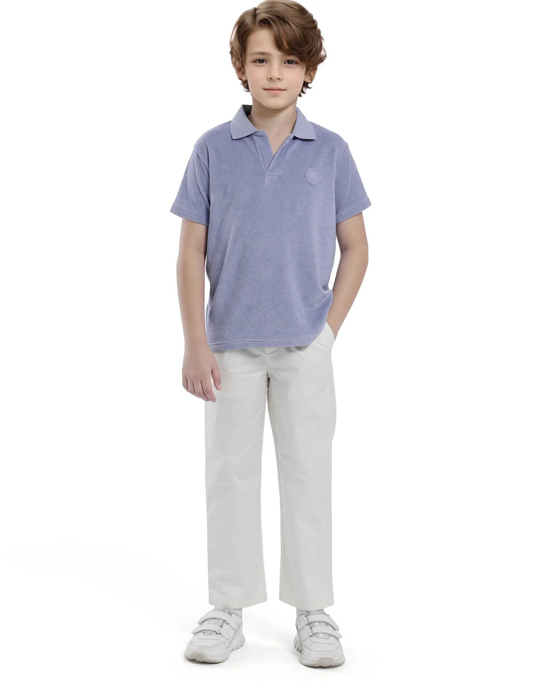 Rare Ones Kids Terry Pastel Purple Cotton Poly Short Sleeve Polo Neck Applique Polo - Image 2