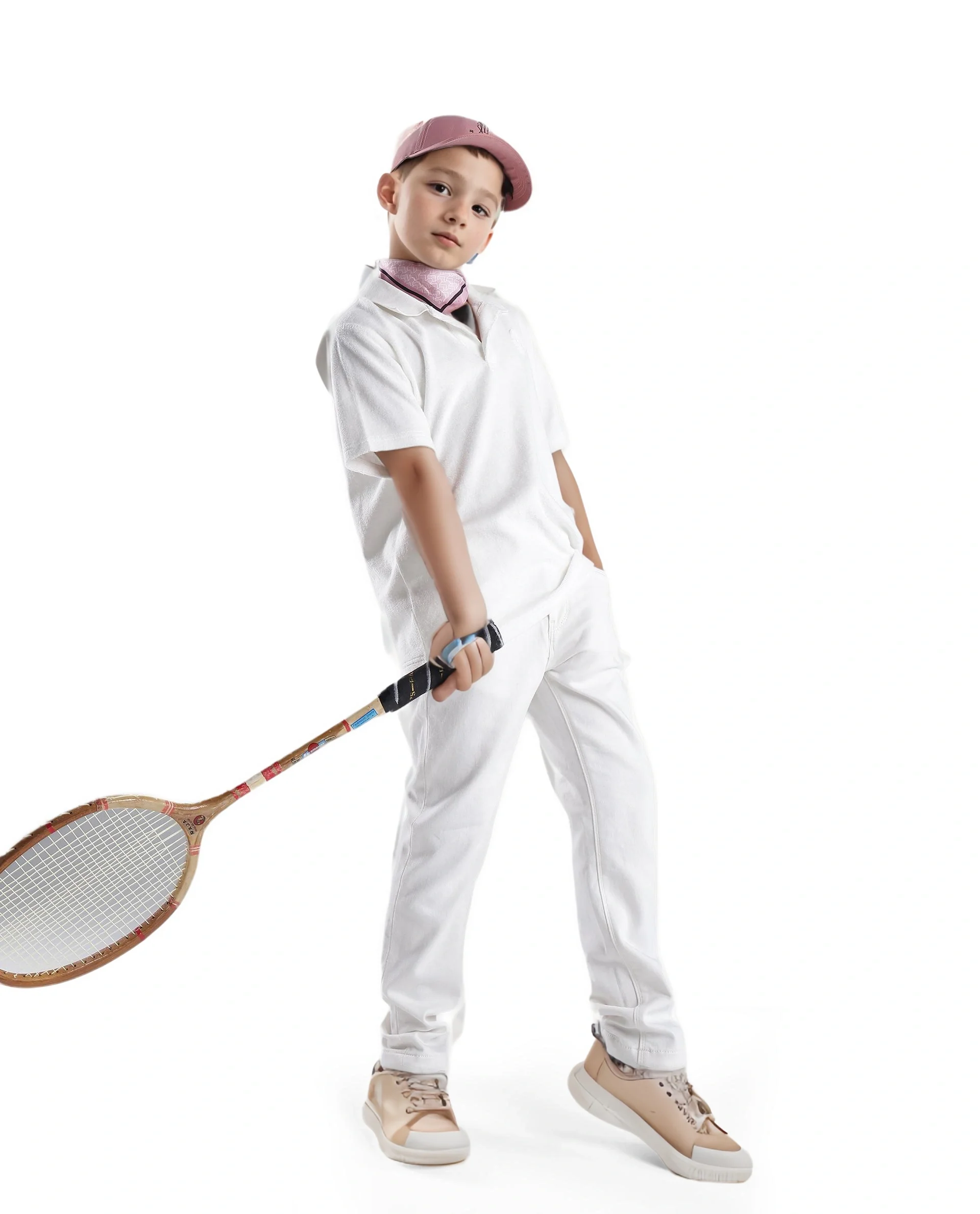 Rare Ones Kids Terry White Cotton Poly Short Sleeve Applique Polo - Image 2