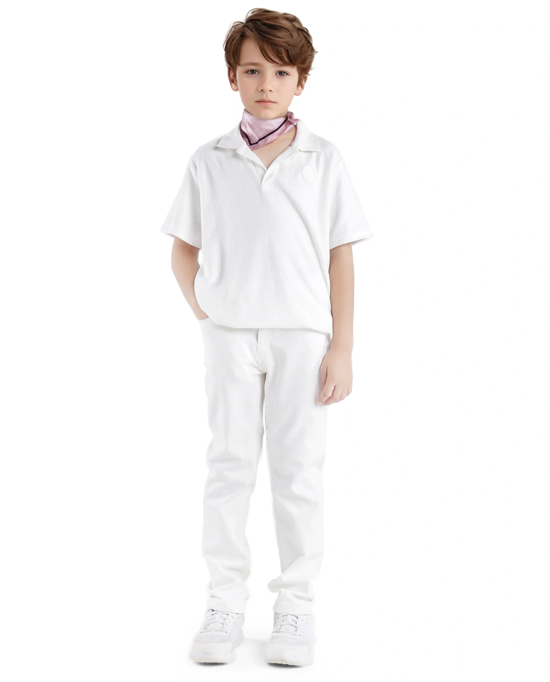 Rare Ones Kids Terry White Cotton Poly Short Sleeve Applique Polo - Image 5
