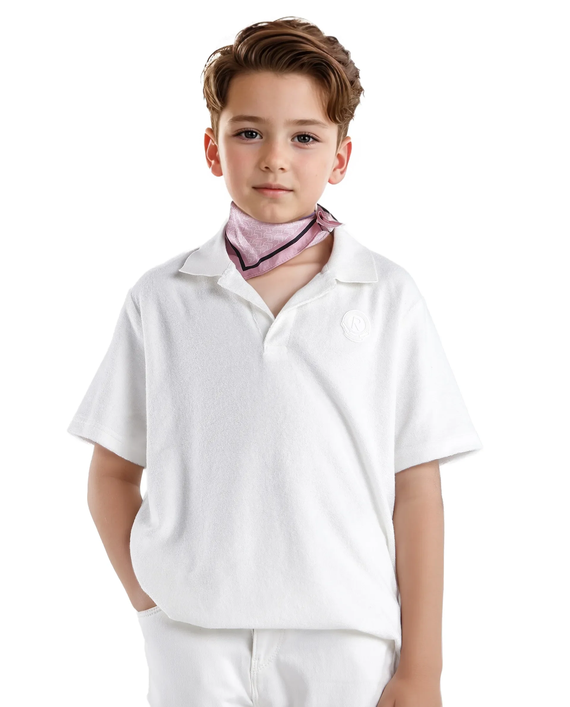Rare Ones Kids Terry White Cotton Poly Short Sleeve Applique Polo - Image 6