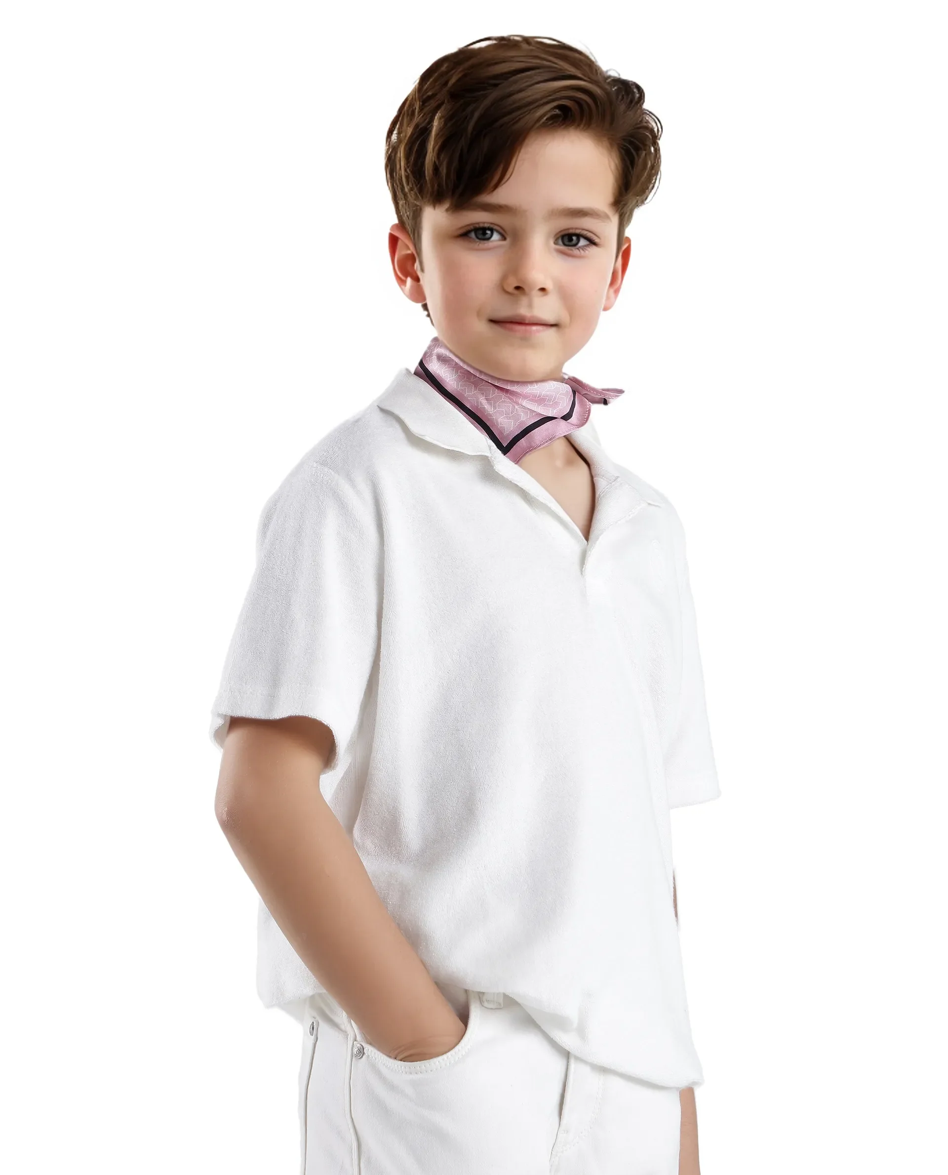 Rare Ones Kids Terry White Cotton Poly Short Sleeve Applique Polo - Image 7