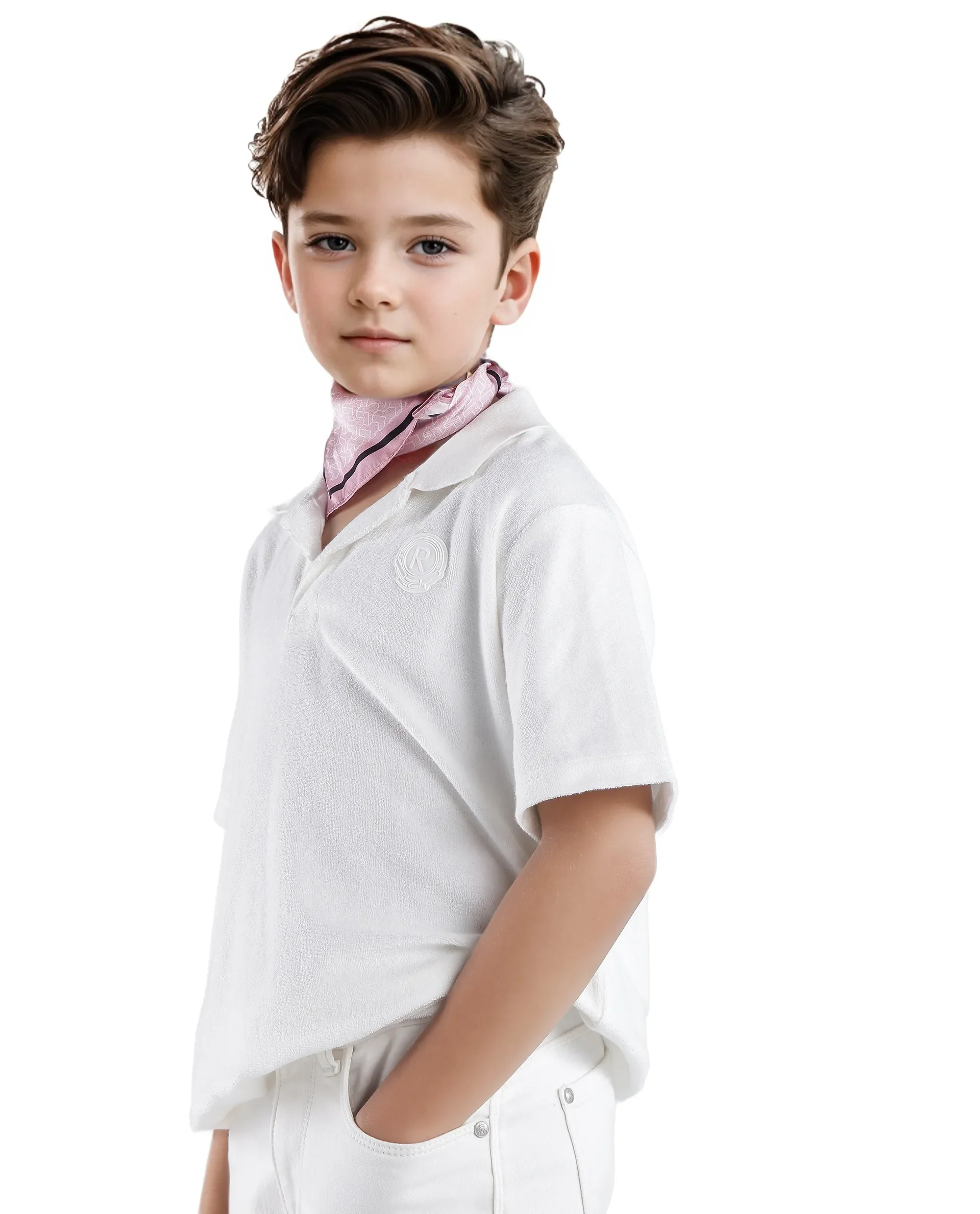 Rare Ones Kids Terry White Cotton Poly Short Sleeve Applique Polo - Image 8