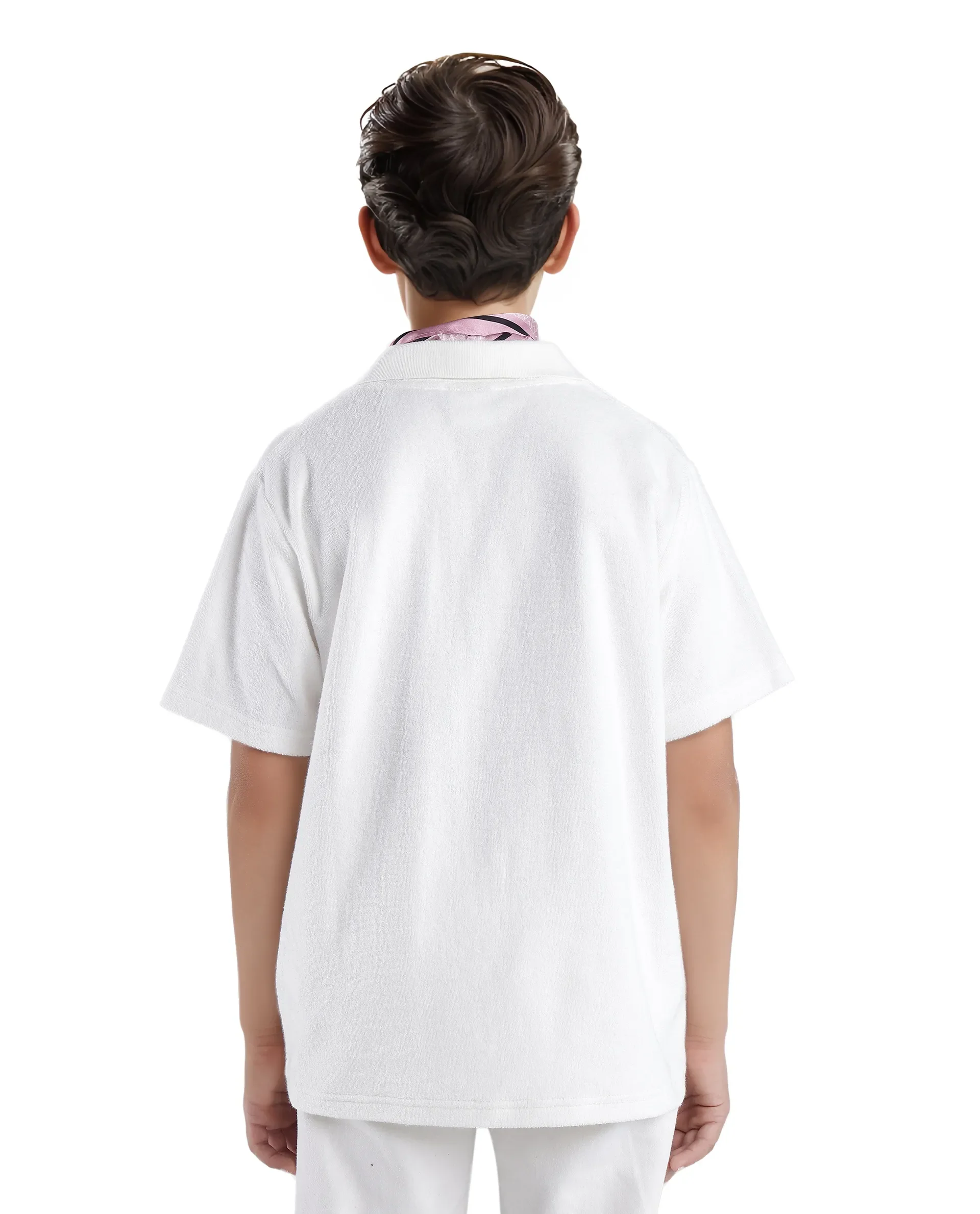 Rare Ones Kids Terry White Cotton Poly Short Sleeve Applique Polo - Image 9