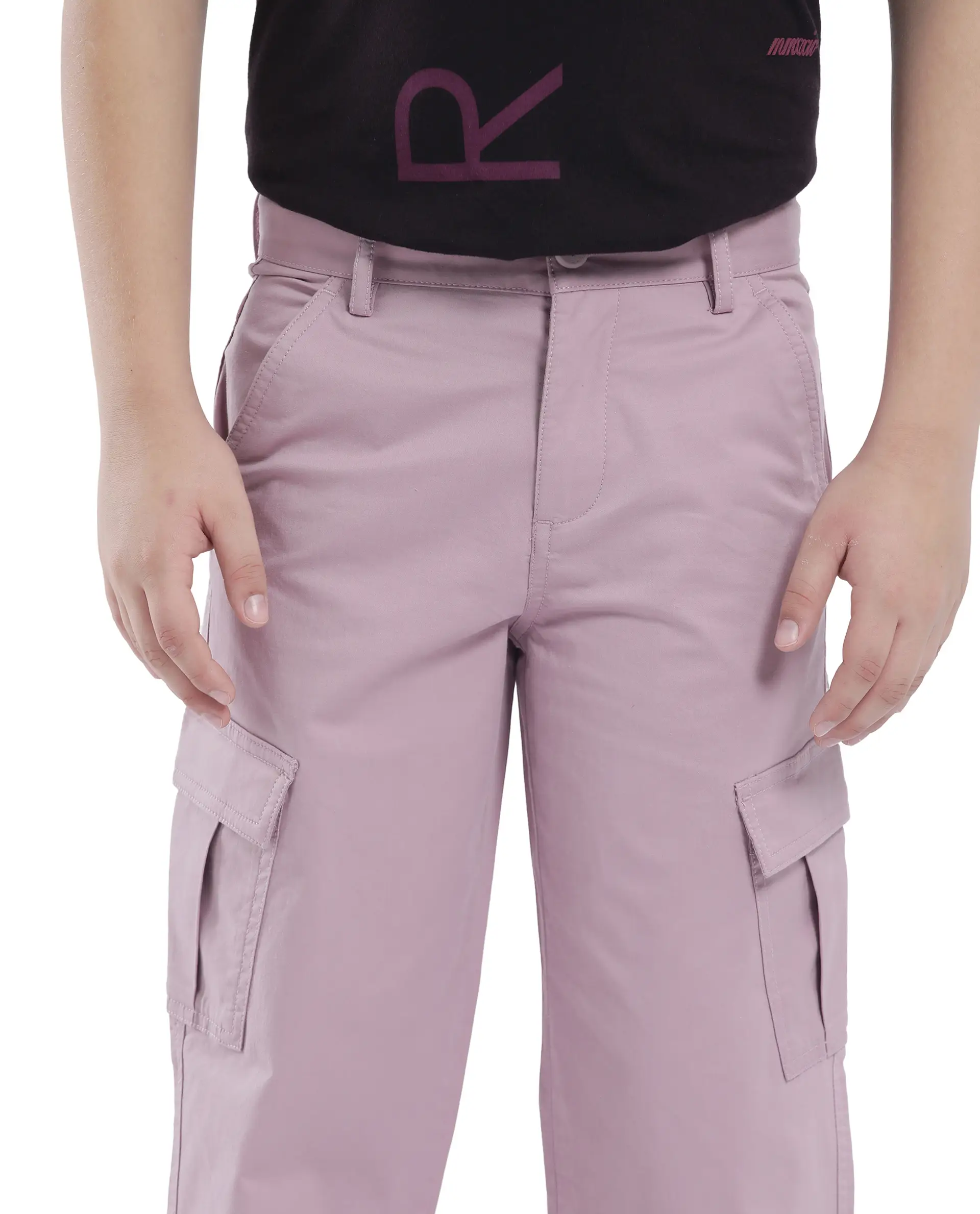 Rare Ones Kids Tilt Dusky Purple Cotton Button And Zip Plain Regular Fit Trouser - Image 3