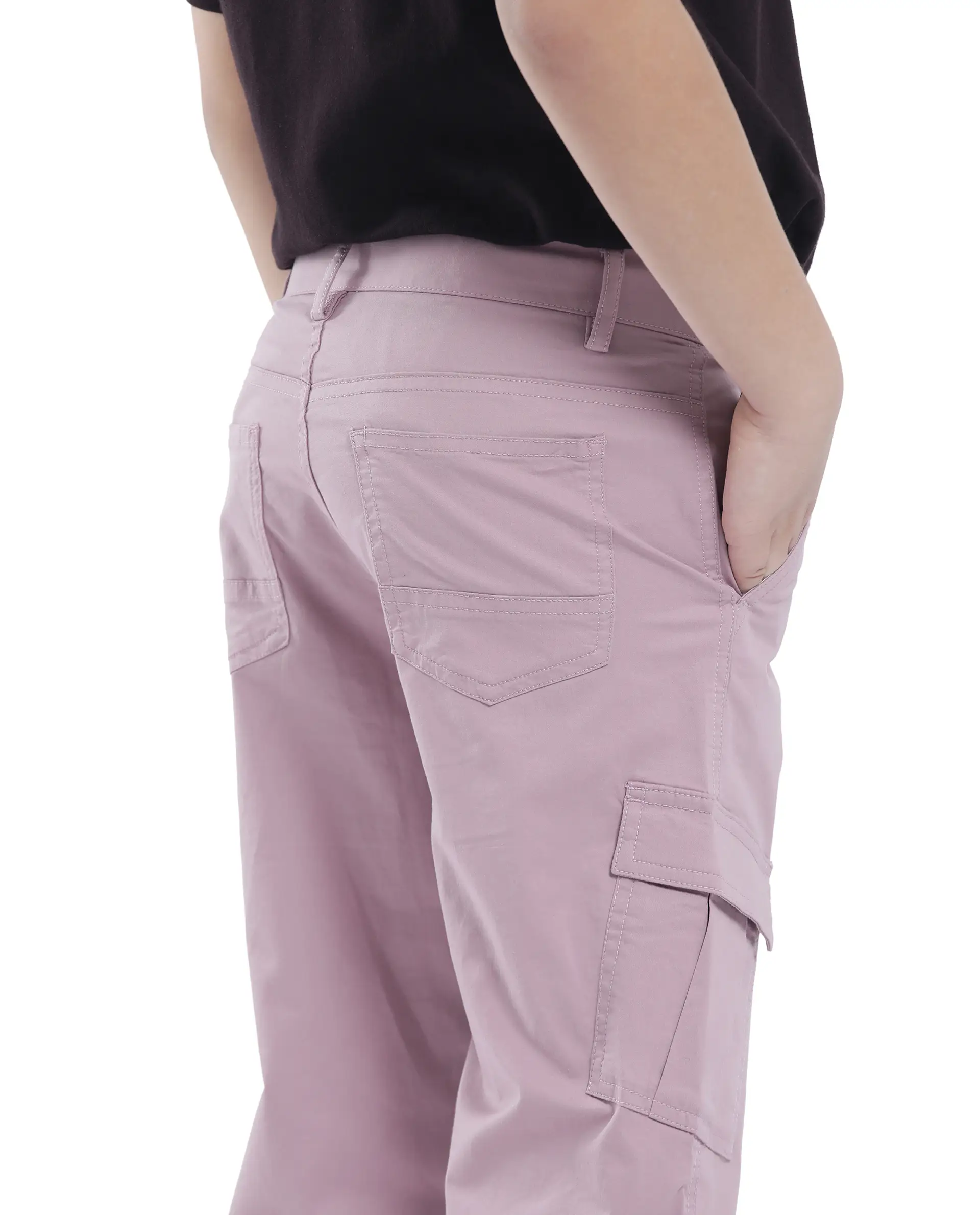 Rare Ones Kids Tilt Dusky Purple Cotton Button And Zip Plain Regular Fit Trouser - Image 4