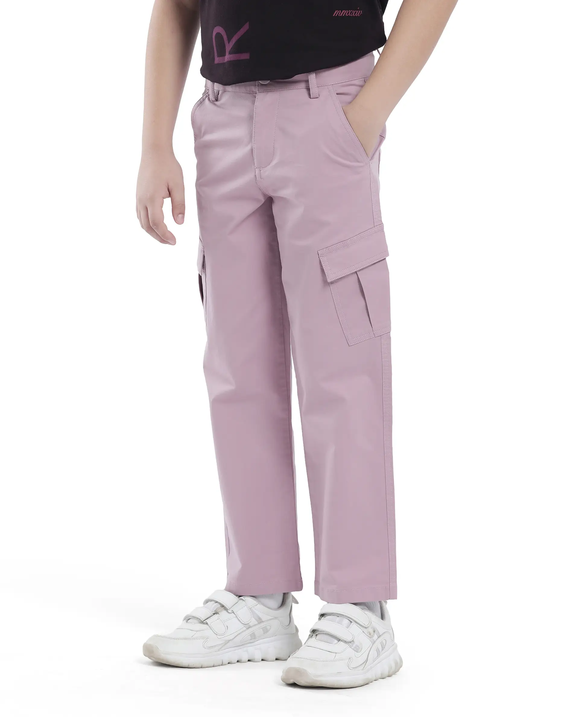 Rare Ones Kids Tilt Dusky Purple Cotton Button And Zip Plain Regular Fit Trouser - Image 6
