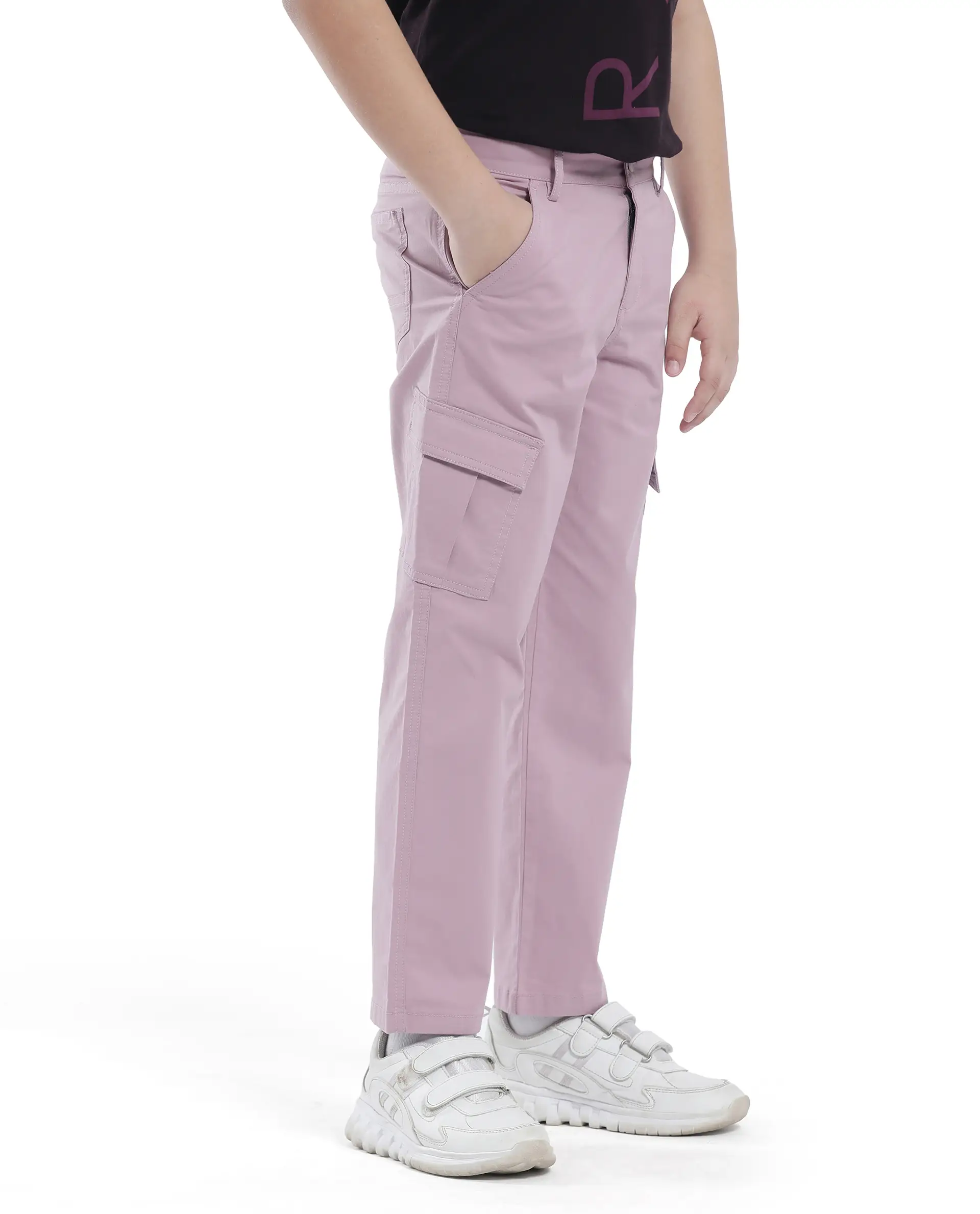 Rare Ones Kids Tilt Dusky Purple Cotton Button And Zip Plain Regular Fit Trouser - Image 7