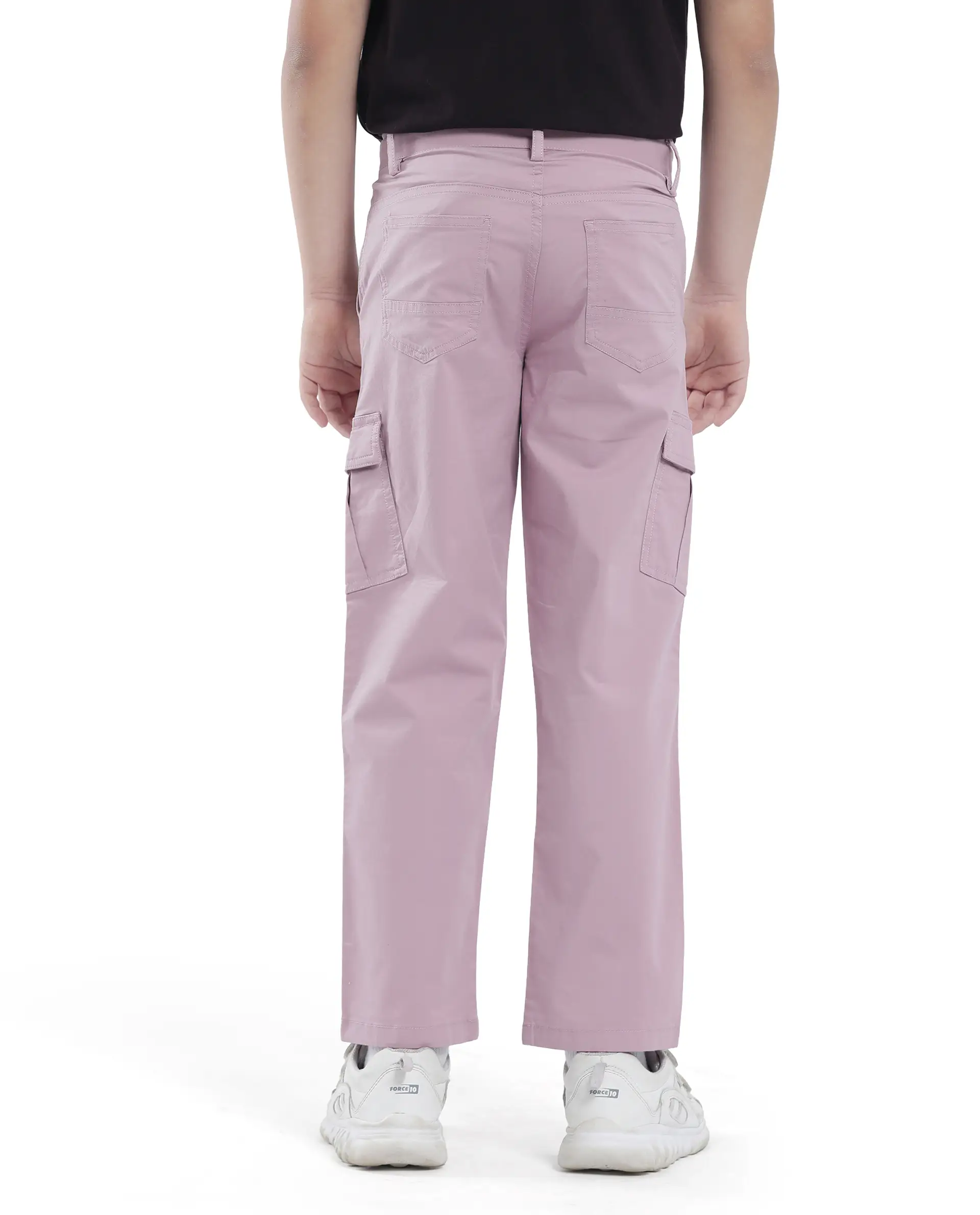 Rare Ones Kids Tilt Dusky Purple Cotton Button And Zip Plain Regular Fit Trouser - Image 8