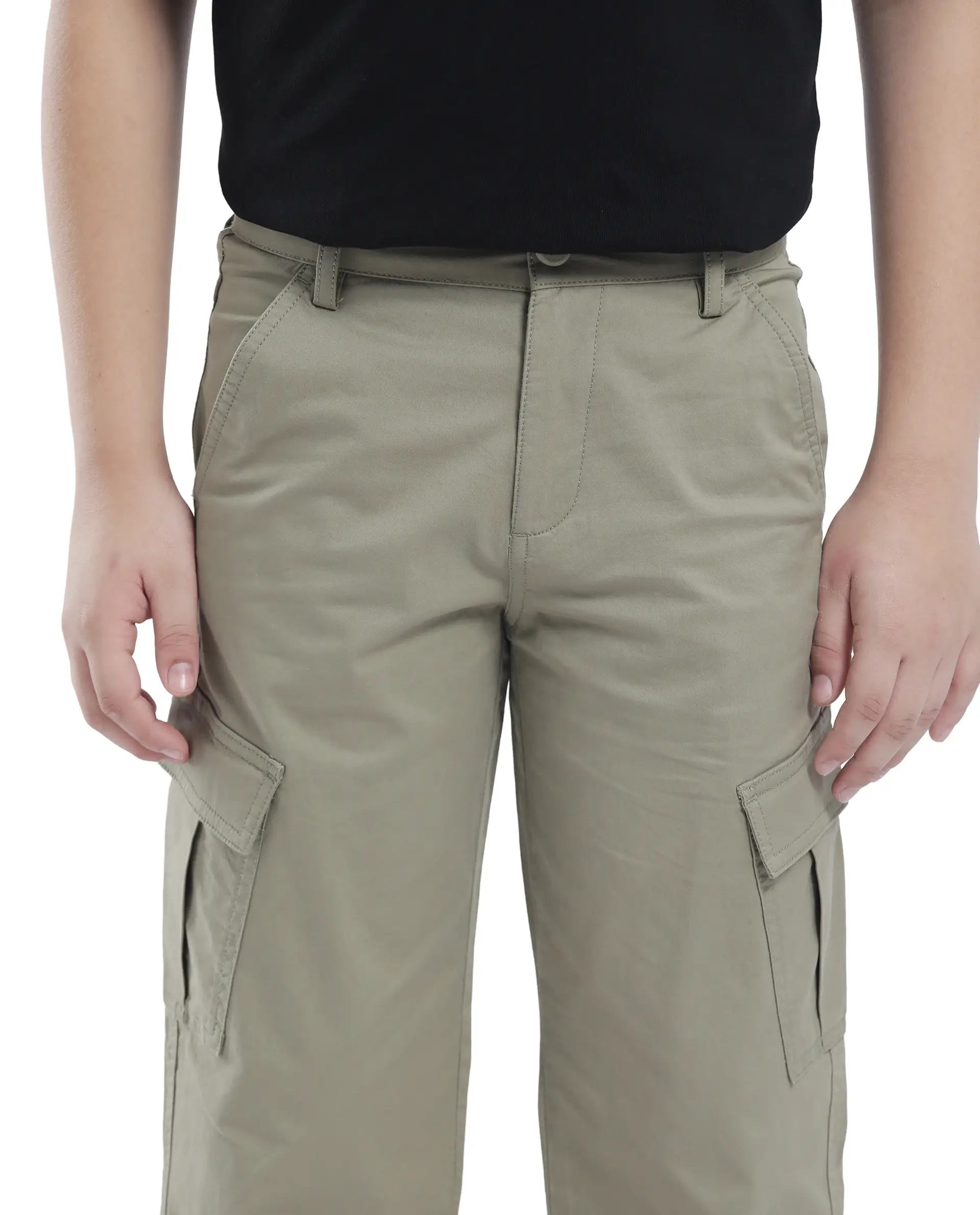 Rare Ones Kids Tilt Pastel Green Cotton Button And Zip Plain Regular Fit Trouser - Image 3