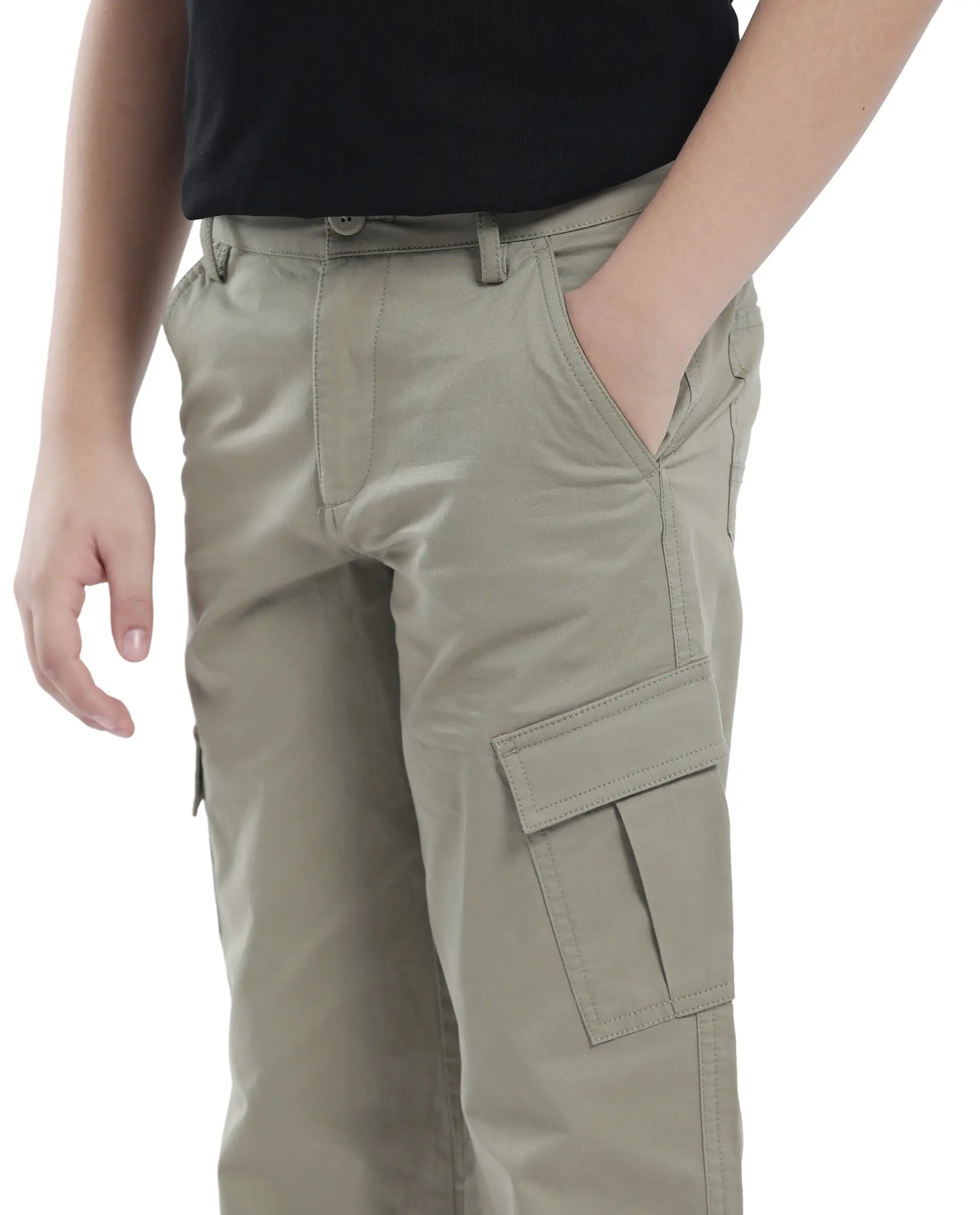 Rare Ones Kids Tilt Pastel Green Cotton Button And Zip Plain Regular Fit Trouser - Image 4