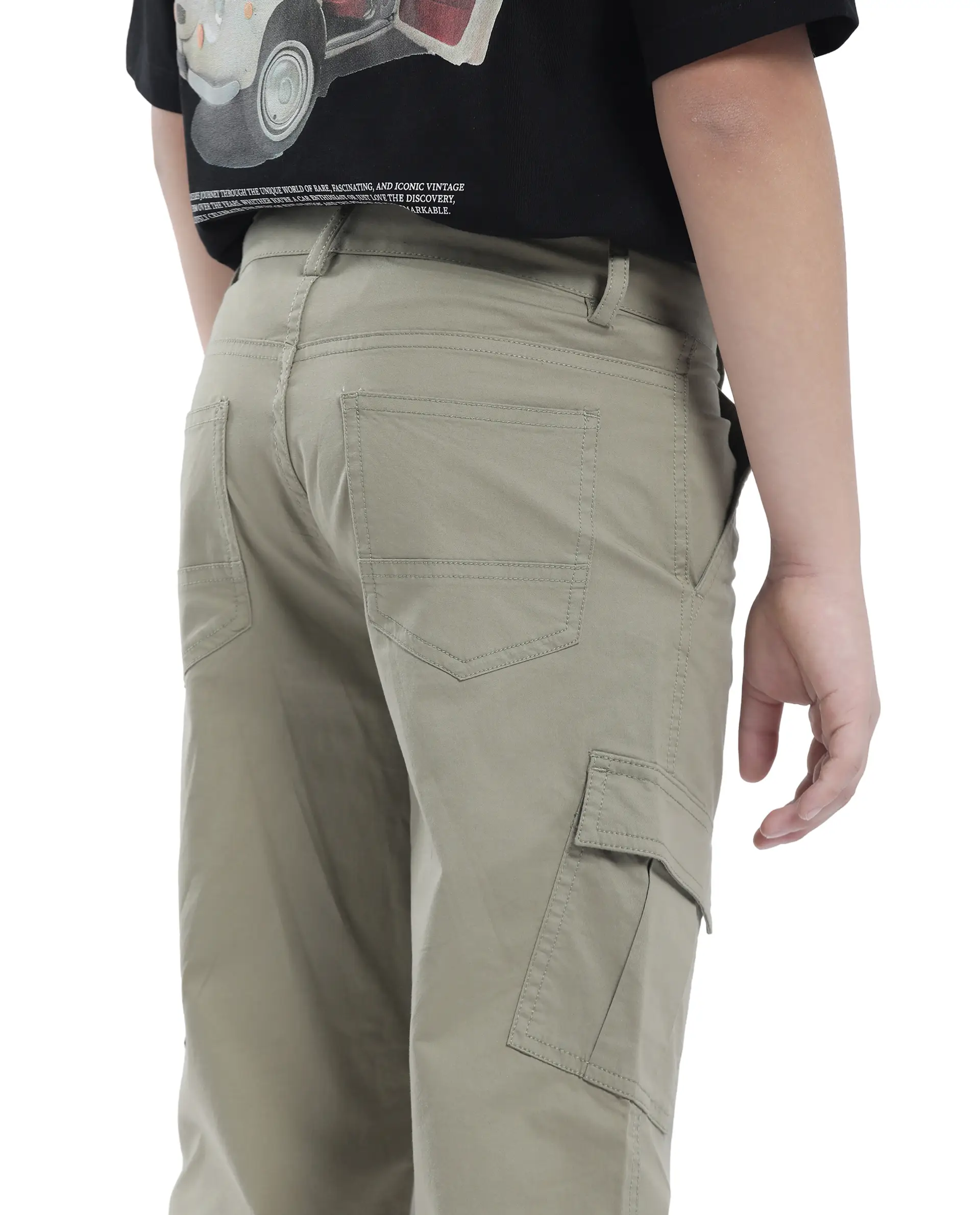 Rare Ones Kids Tilt Pastel Green Cotton Button And Zip Plain Regular Fit Trouser - Image 5