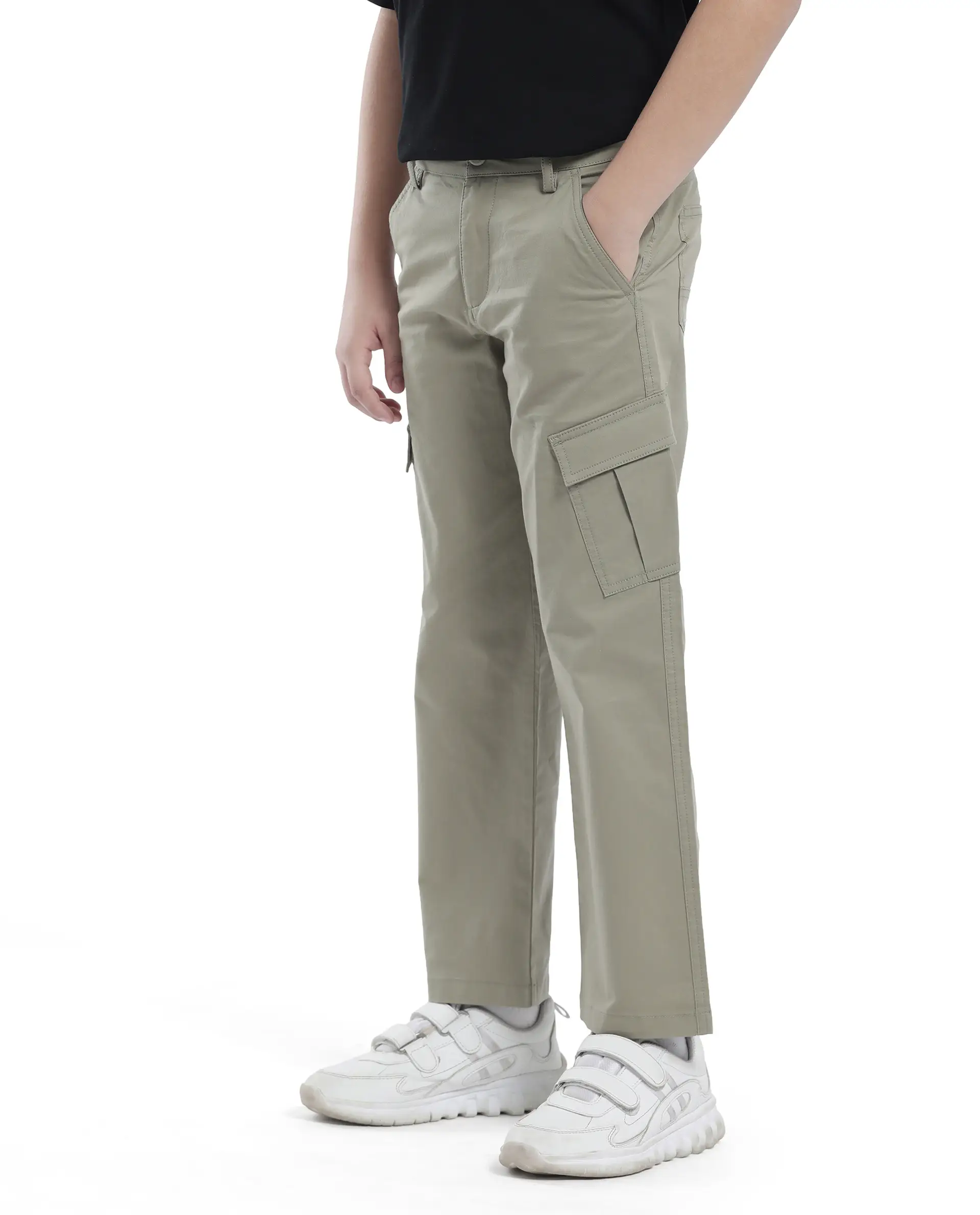 Rare Ones Kids Tilt Pastel Green Cotton Button And Zip Plain Regular Fit Trouser - Image 6
